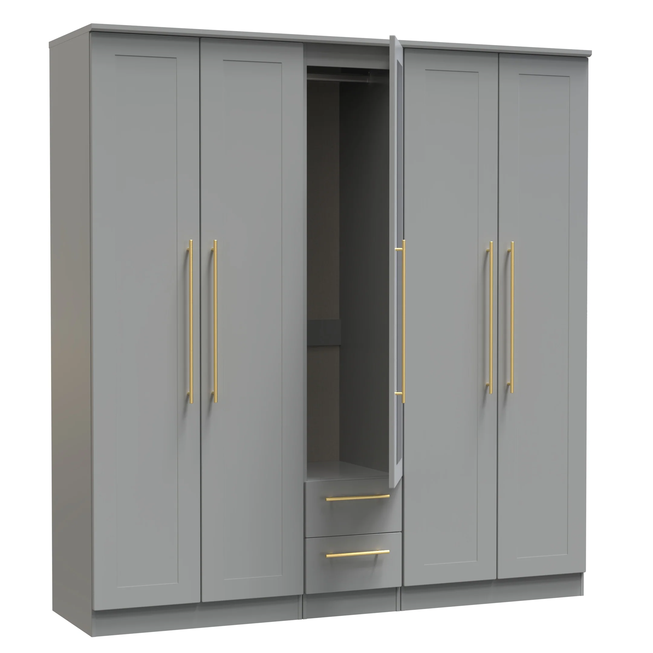 Ealing Ready Assembled Tall 5 Door 2 Drawer 1 Mirror Wardrobe in Dusk Grey - Image 7