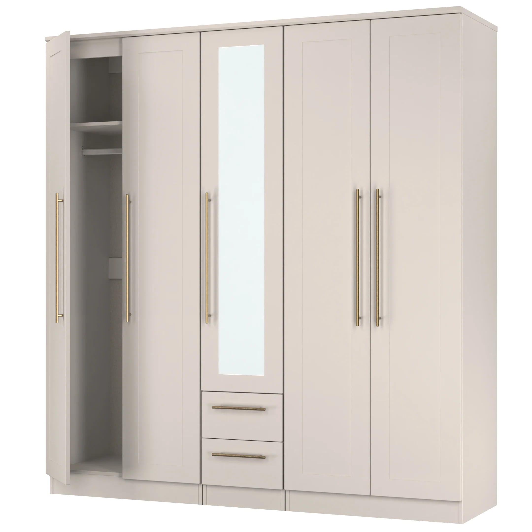Ealing Ready Assembled Tall 5 Door 2 Drawer 1 Mirror Wardrobe in Kashmir Matt - Image 6