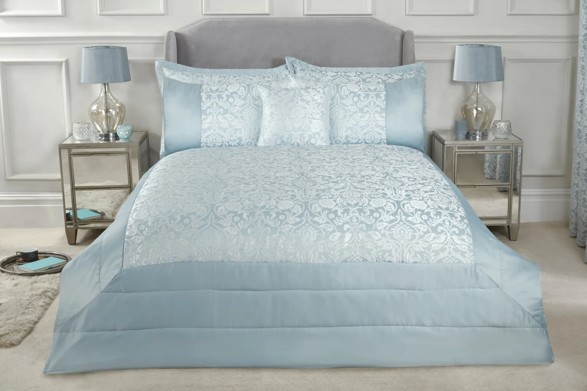 Eden - Embellished Jacquard Quilted Bedspread Set in Duck Egg - Image 2