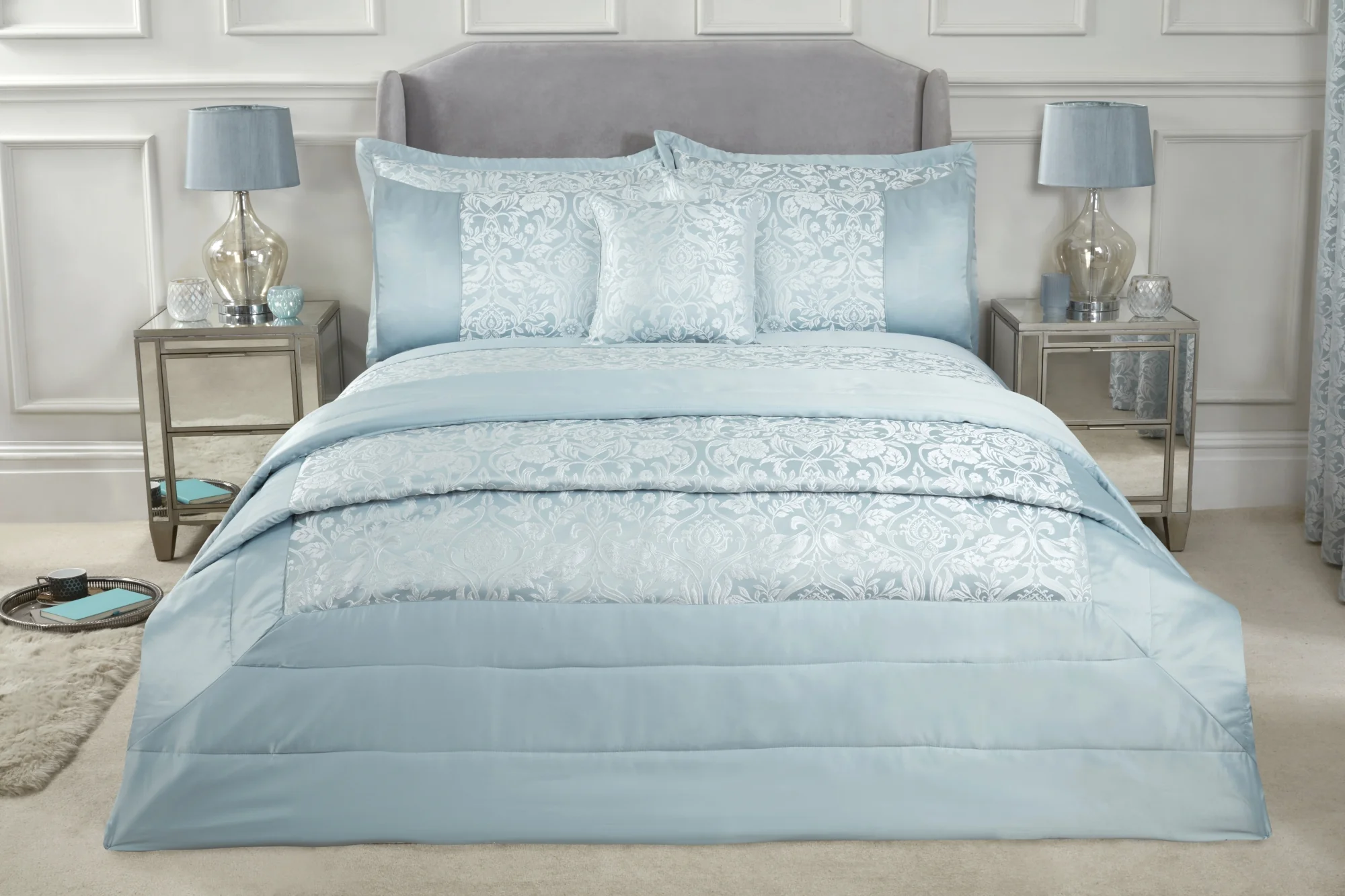 Eden - Embellished Jacquard Quilted Bedspread Set in Duck Egg - Image 3