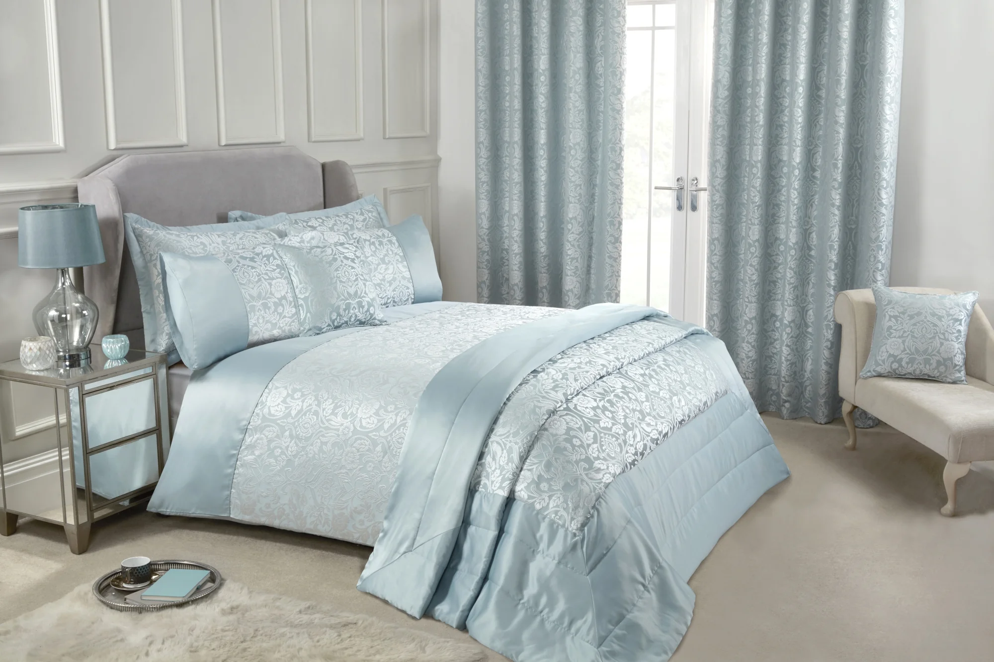 Eden - Lined Eyelet Jacquard Curtains in Duck Egg - Image 5
