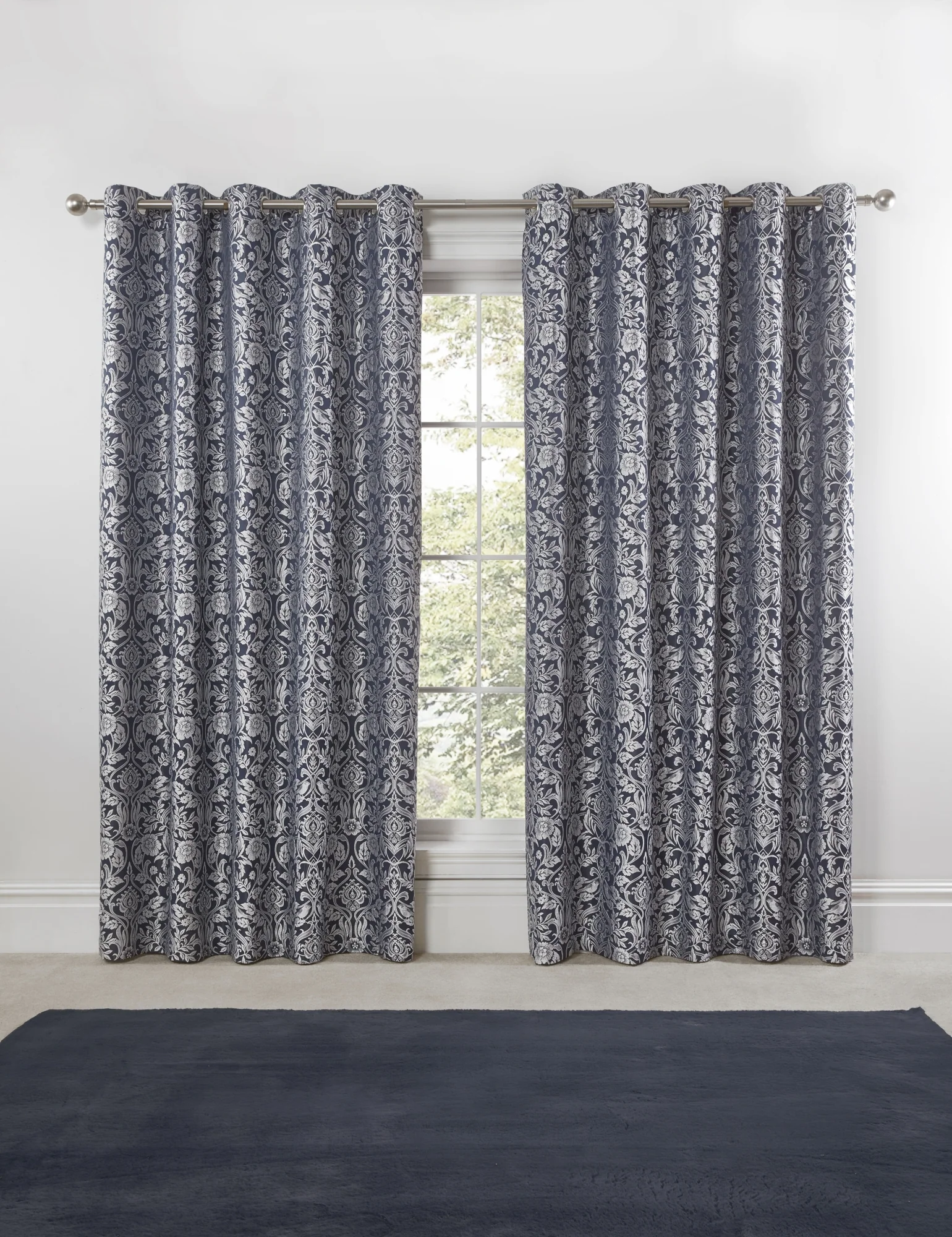 Eden - Lined Eyelet Jacquard Curtains in Navy - Image 3