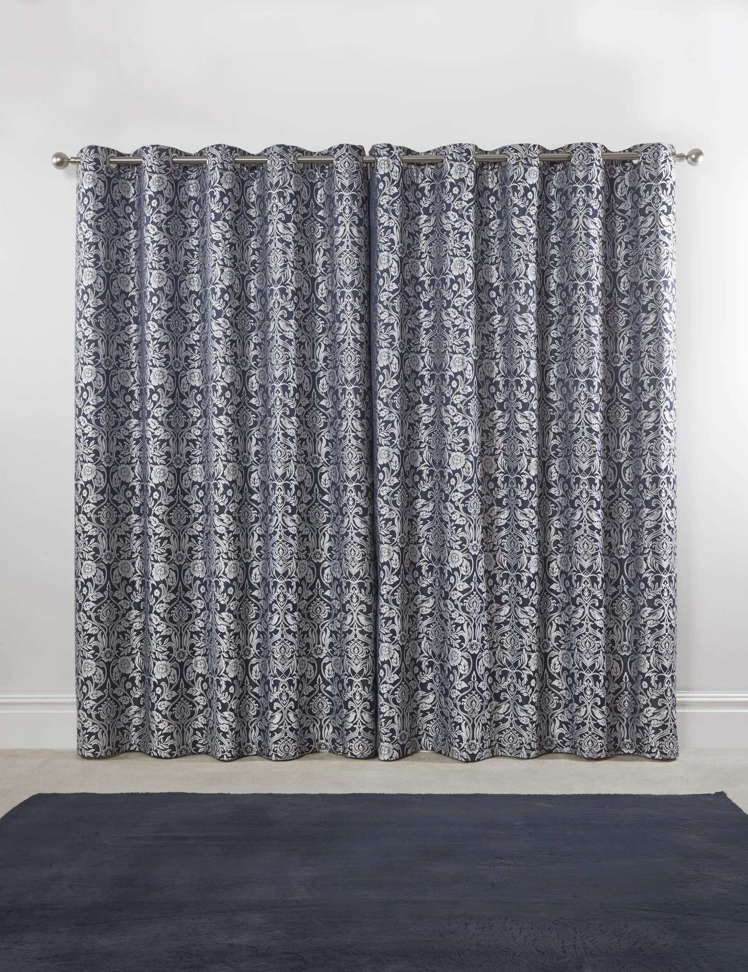Eden - Lined Eyelet Jacquard Curtains in Navy - Image 4