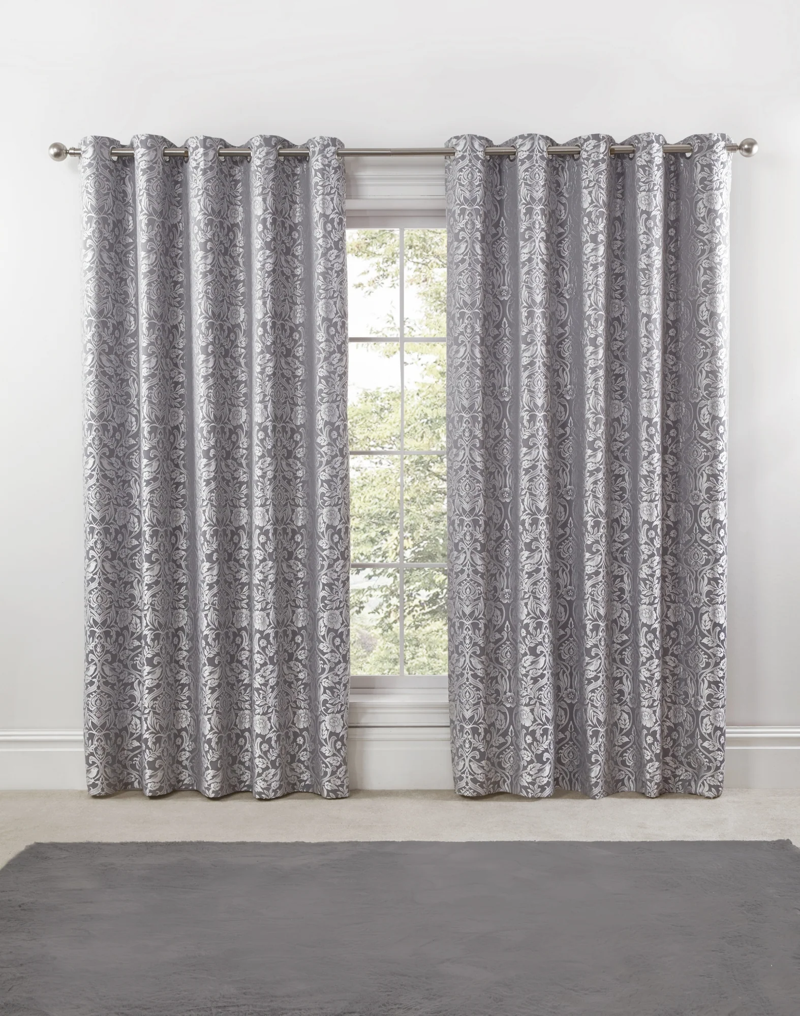 Eden - Lined Eyelet Jacquard Curtains in Silver - Image 3