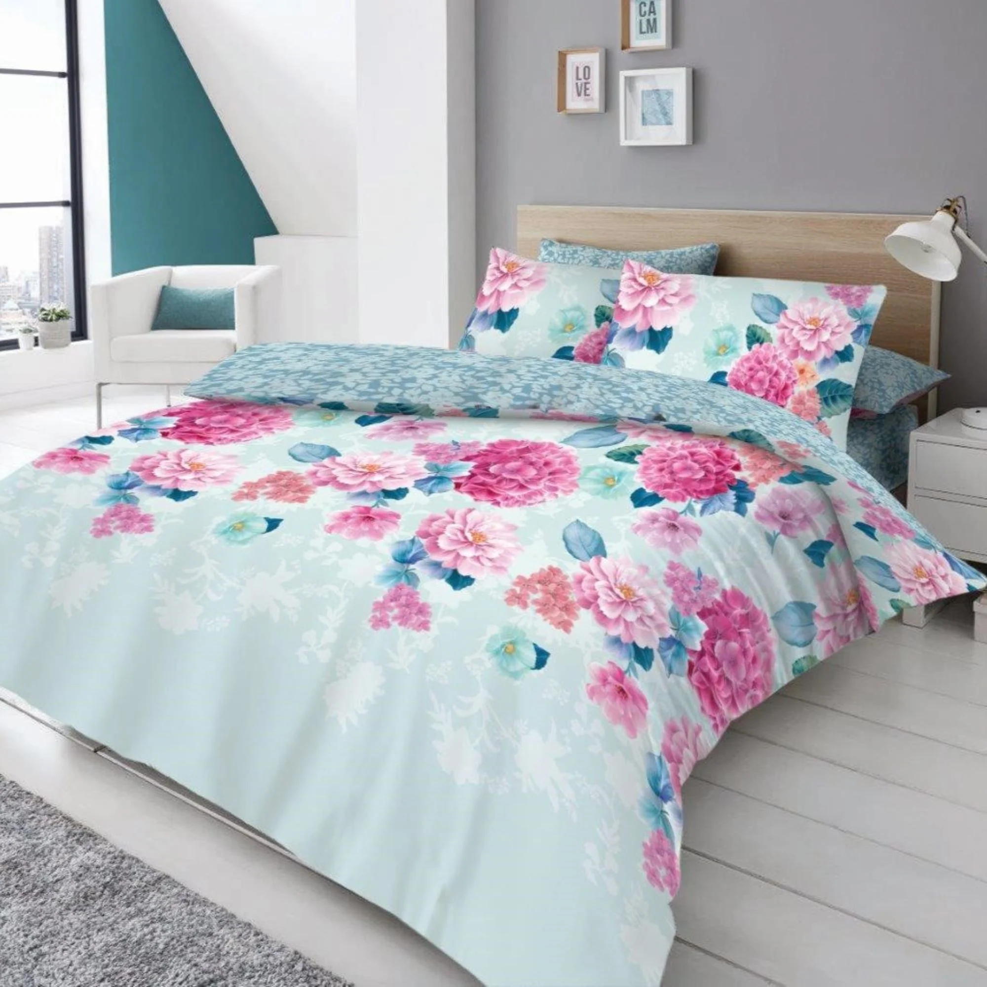 Edith Super Dreamer Printed Complete Bedding Set - Duck Egg