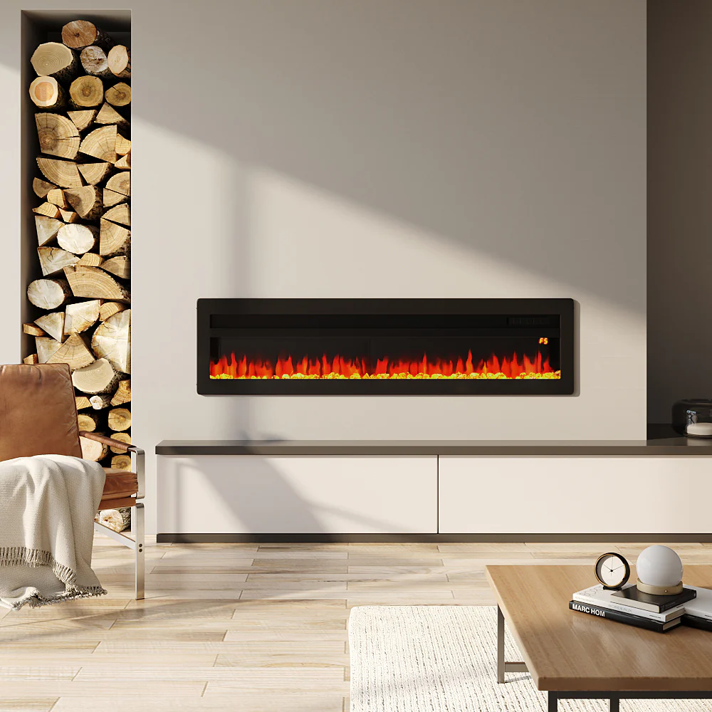 Electric Fireplace With Adjustable Flames, Wall Mounted Or Freestanding