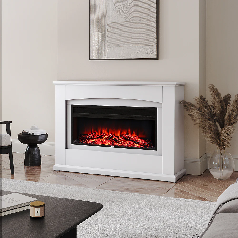 Electric Fireplace With White Wooden Mantel - Image 7