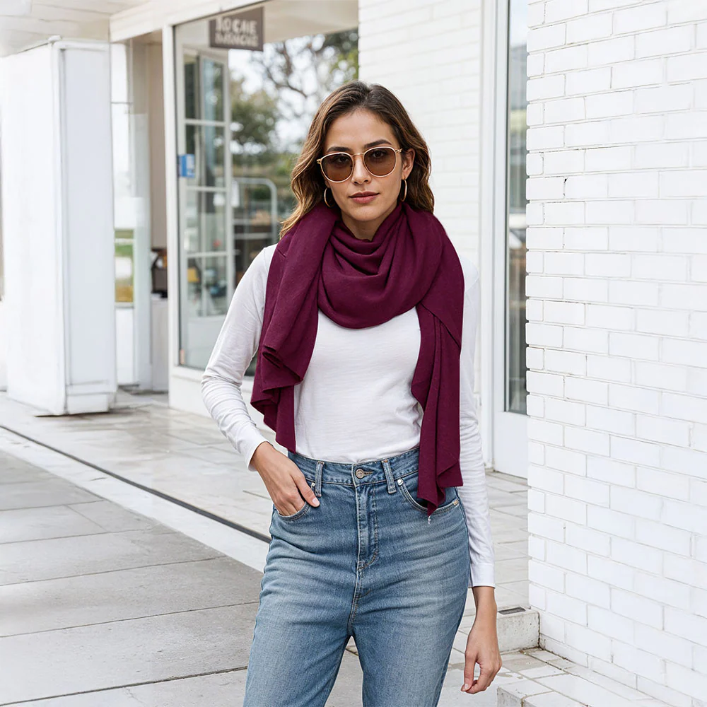 Elegant Cross Front Shawl Wrap Wine Red - Image 5