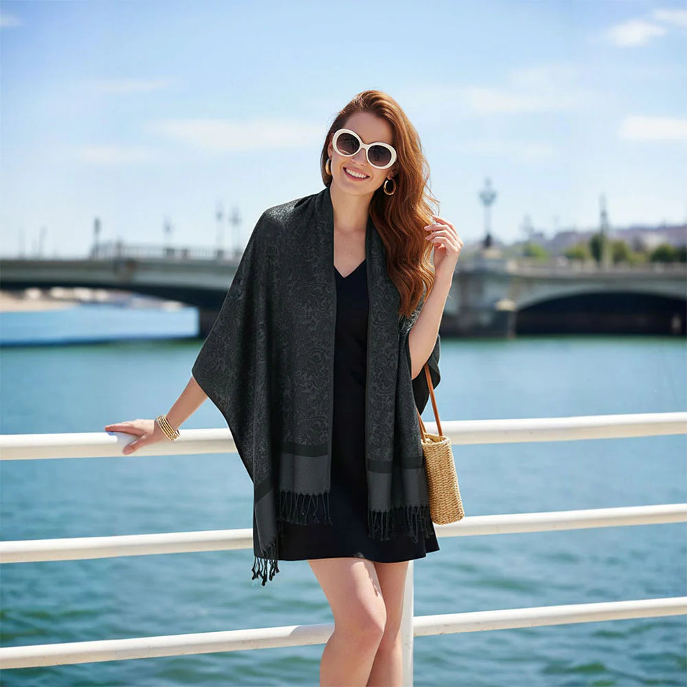 Elegant Jacquard Faux Cashmere Scarf Shawl - Image 3