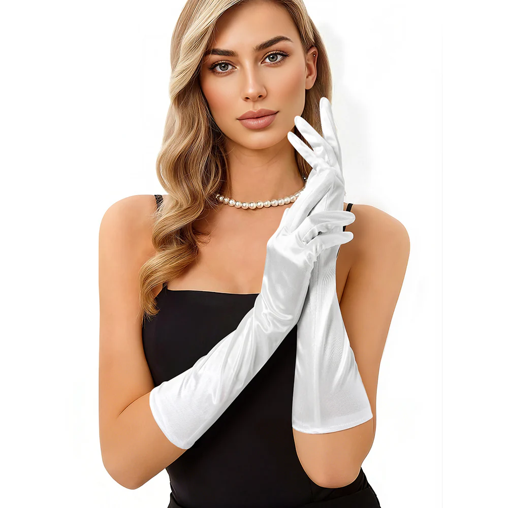 Elegant Mid-length Satin Gloves White - Image 2