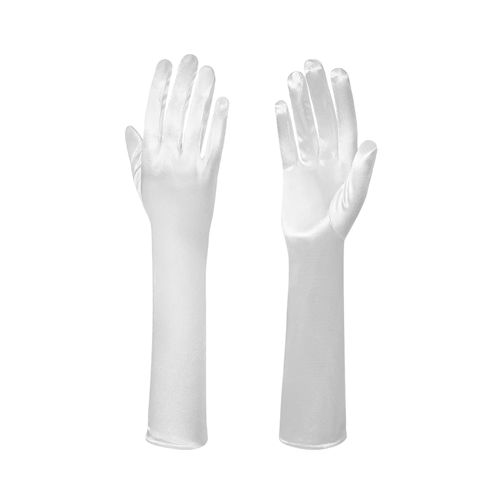 Elegant Mid-length Satin Gloves White - Image 3