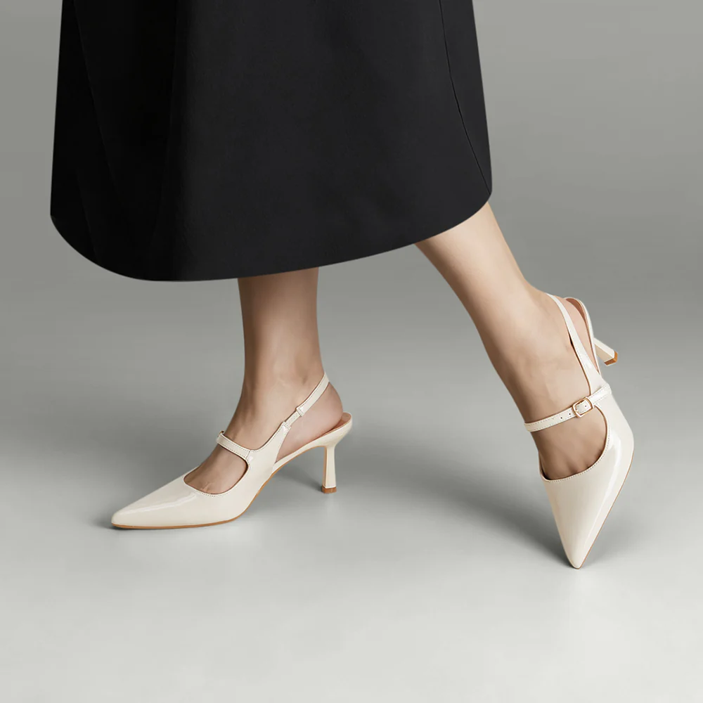 Elegant Pointed-Toe Slingback Heels with Adjustable Instep Strap - Image 2