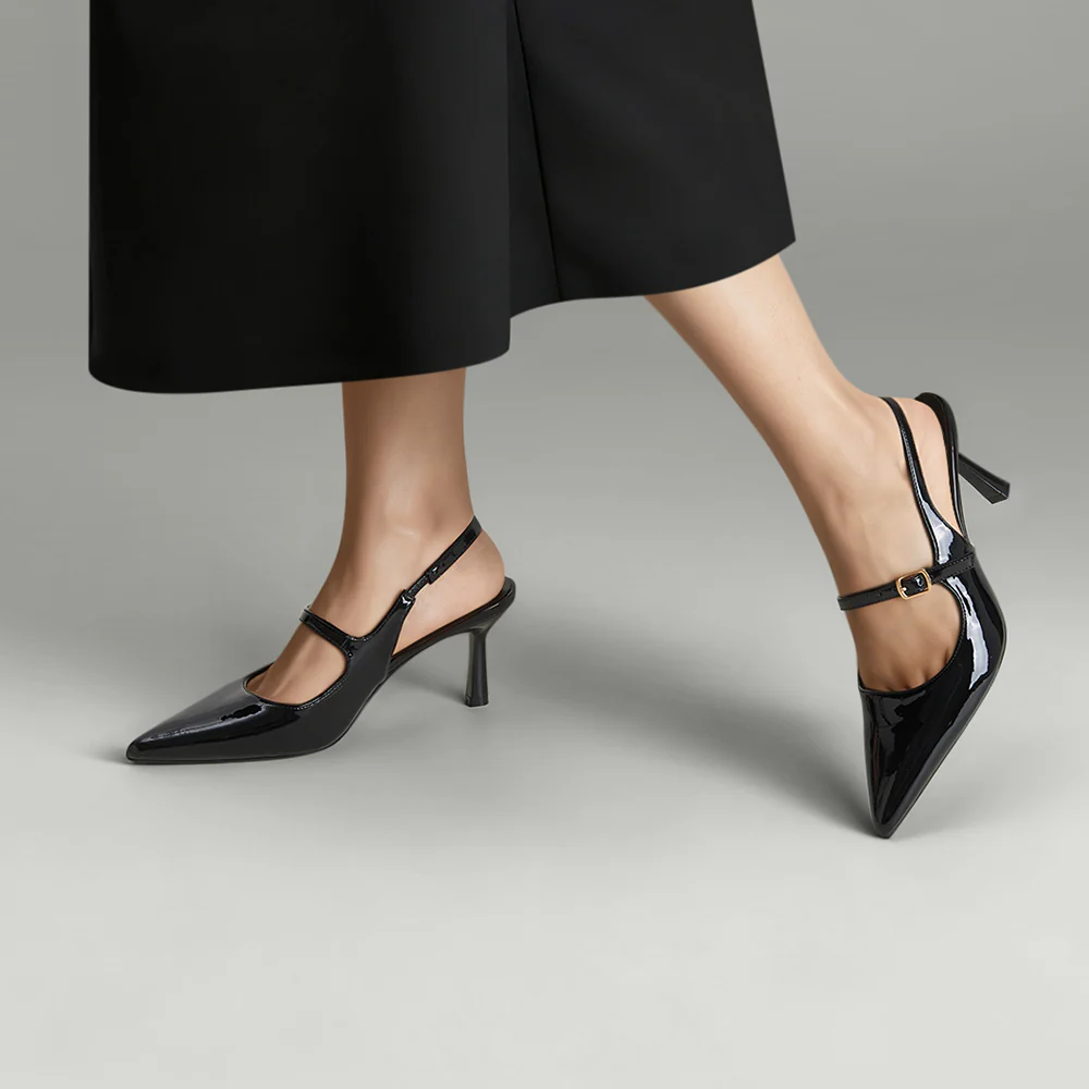 Elegant Pointed-Toe Slingback Heels with Adjustable Instep Strap - Image 2
