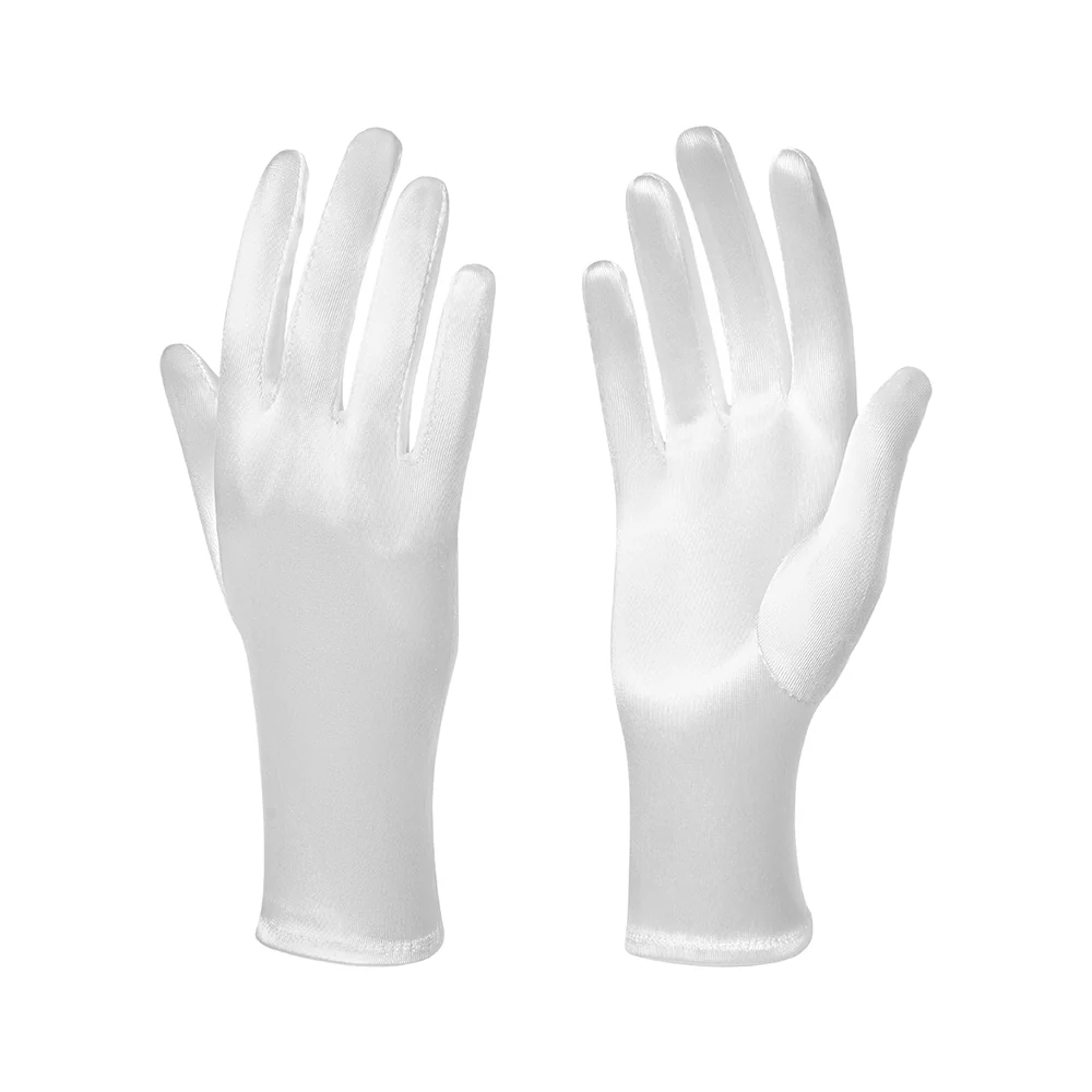 Elegant Short Satin Gloves White - Image 3
