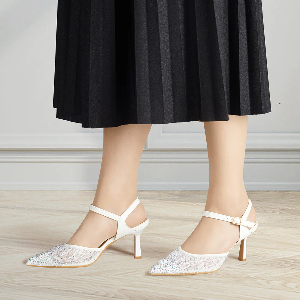 Elegant Slingback Stiletto Heels - White - Image 2