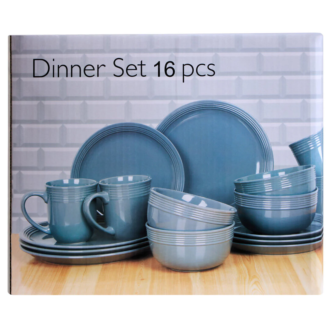 Elmira 16 Piece Dark Blue Stoneware Dinner Set With Grooves - Image 6