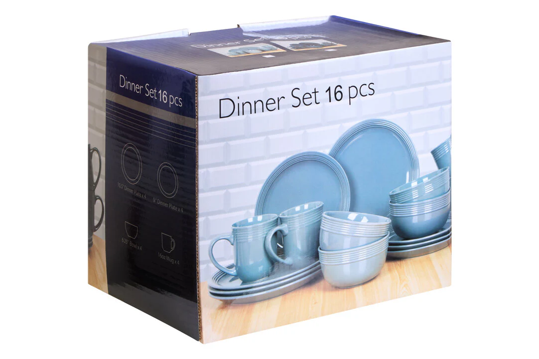 Elmira 16 Piece Dark Blue Stoneware Dinner Set With Grooves - Image 7