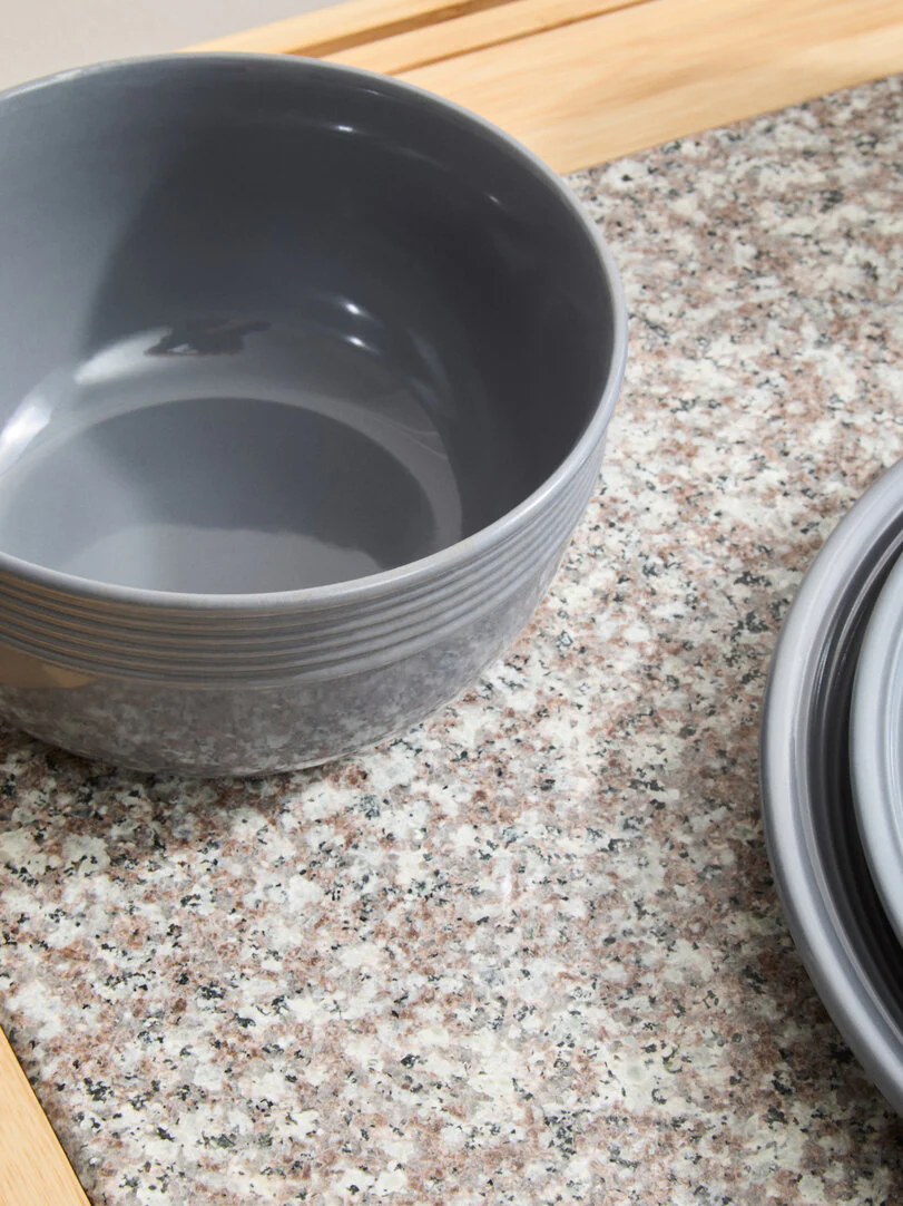 Elmira 16 Piece Dark Grey Stoneware Dinner Set With Grooves - Image 8