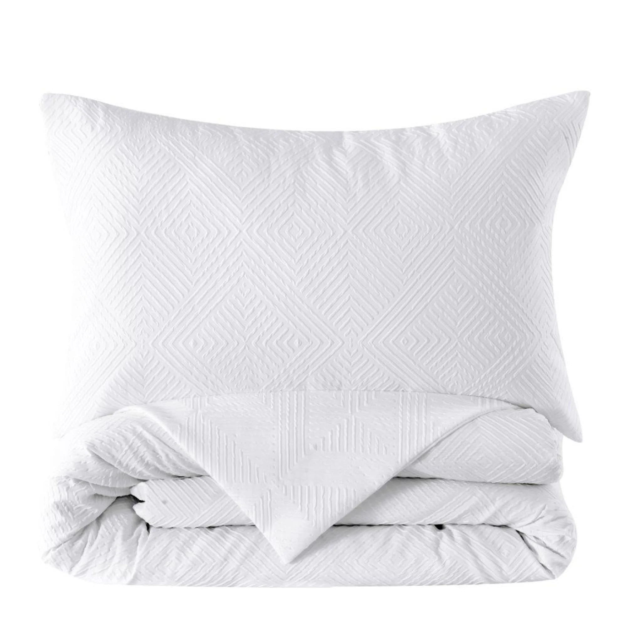 Ely Embossed Diamond Duvet Set - White - Image 3