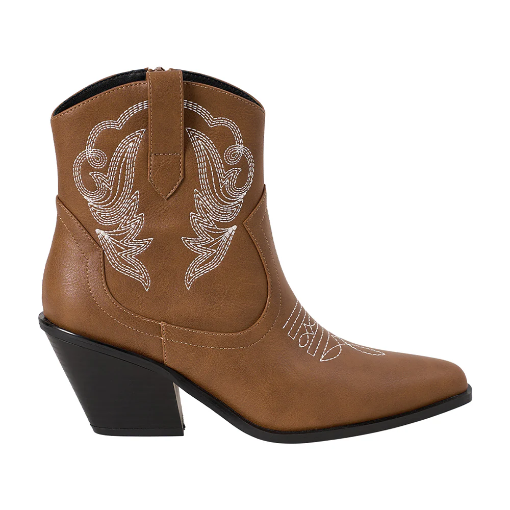 Embroidered Pointed Toe Cowboy Ankle Boots with Block Heel - Image 4