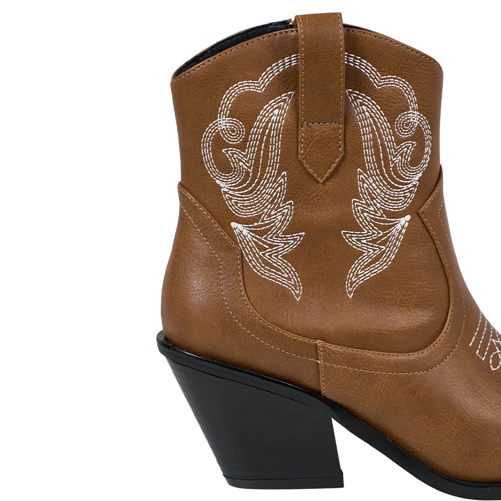 Embroidered Pointed Toe Cowboy Ankle Boots with Block Heel - Image 5