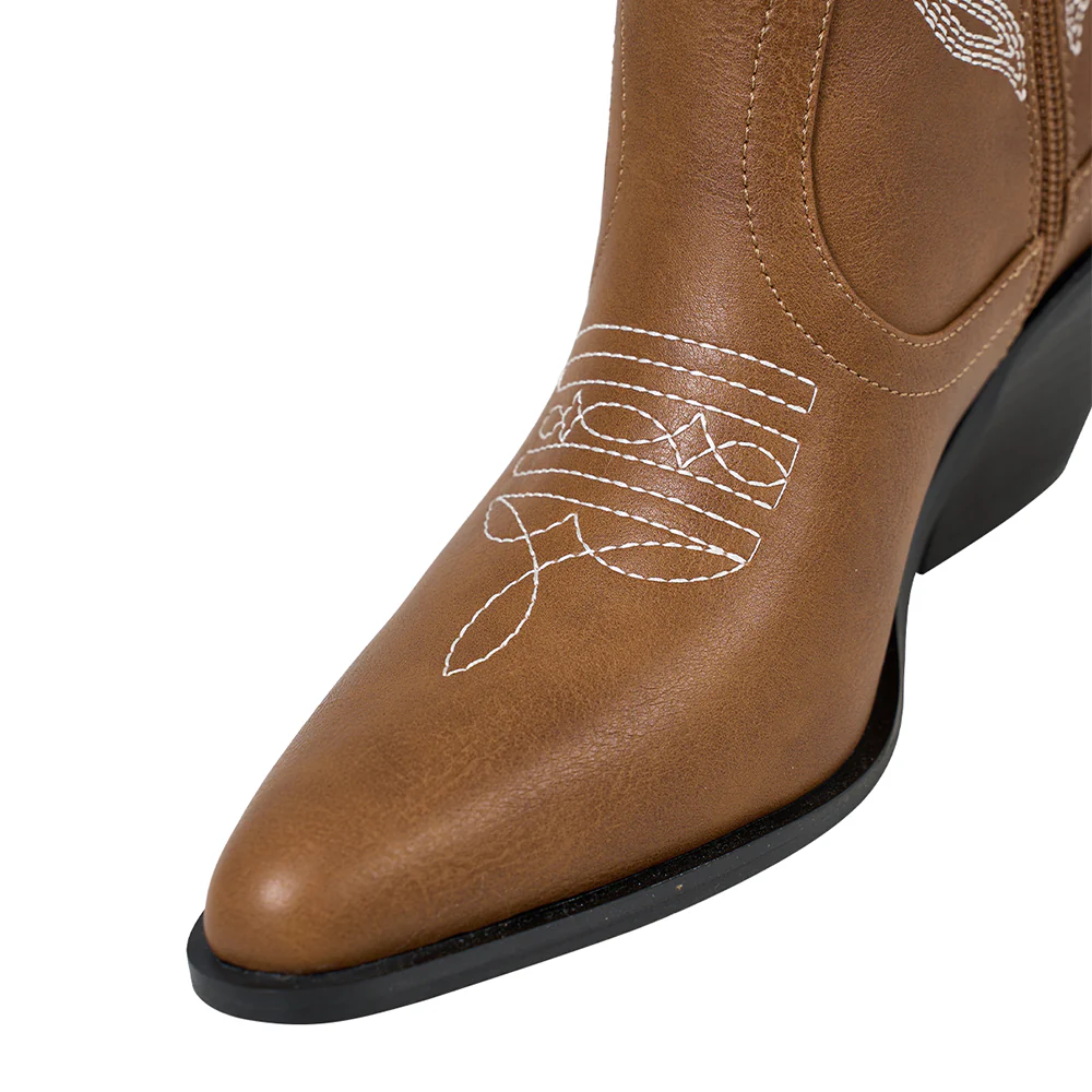 Embroidered Pointed Toe Cowboy Ankle Boots with Block Heel - Image 6