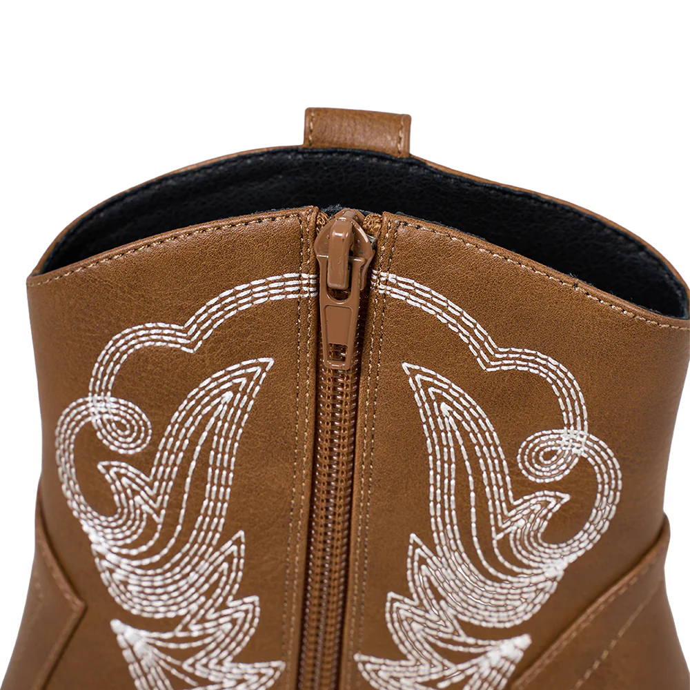 Embroidered Pointed Toe Cowboy Ankle Boots with Block Heel - Image 7