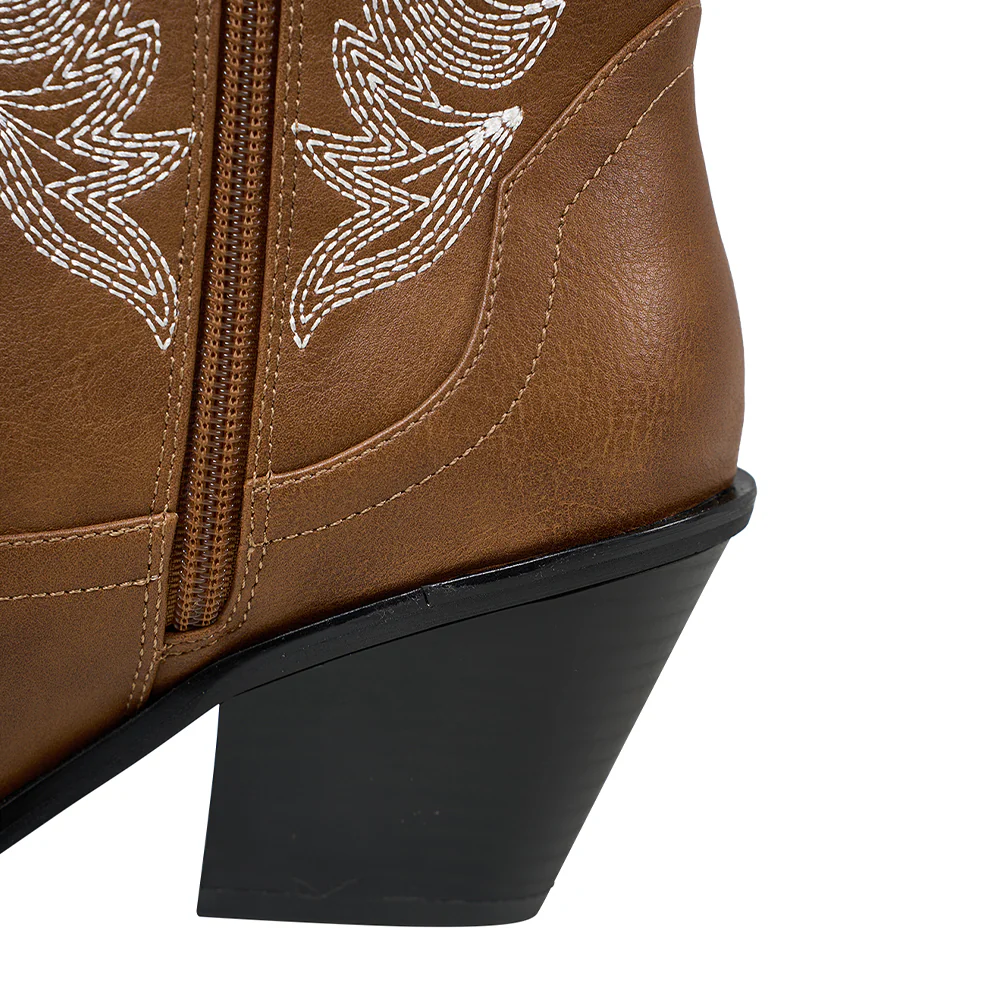 Embroidered Pointed Toe Cowboy Ankle Boots with Block Heel - Image 8