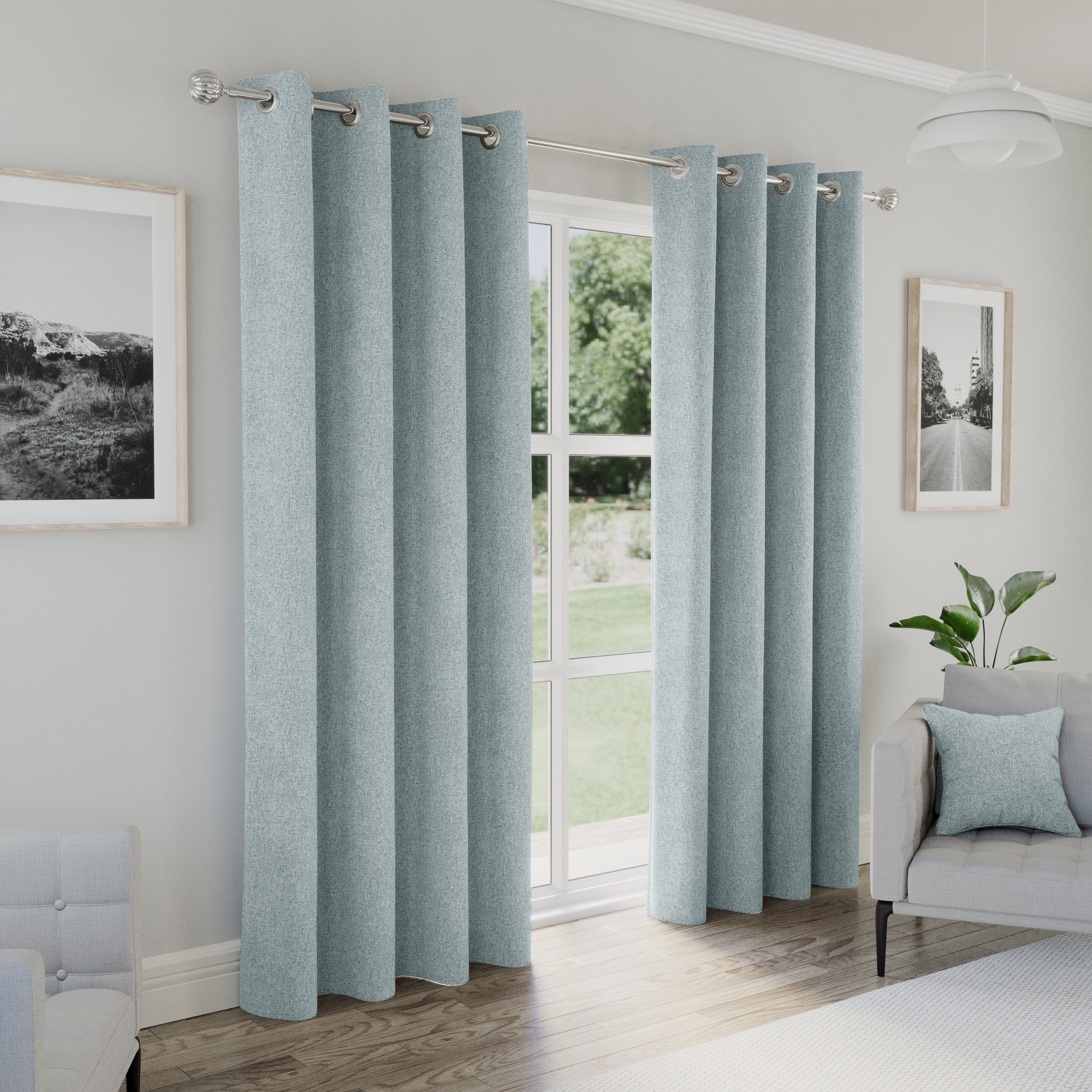 Enhanced Living Austin 100% Blackout, Thermal Blue Curtains With Eyelet Header - Pair - Image 2