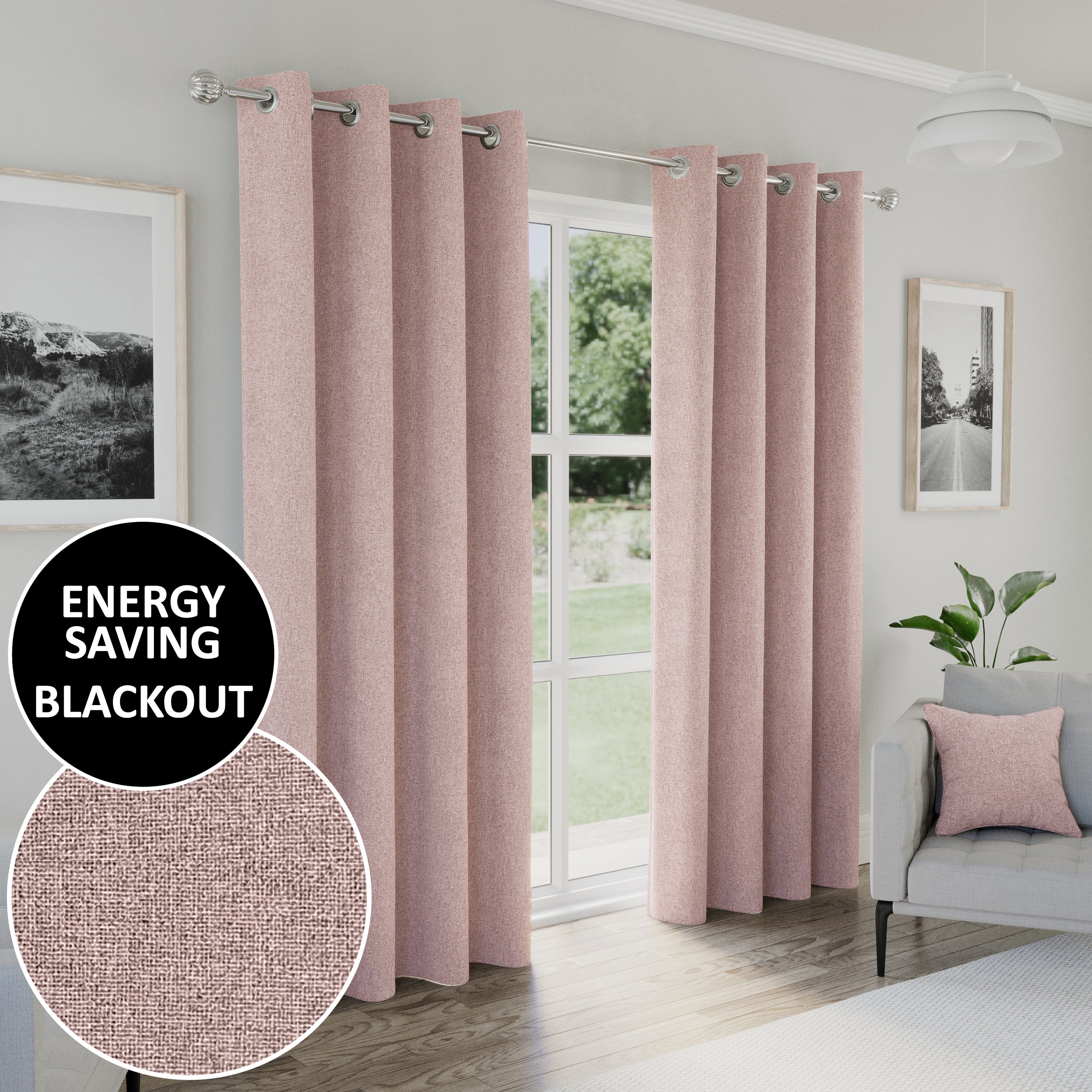 Enhanced Living Austin 100% Blackout, Thermal Blush Pink Curtains With Eyelet Header - Pair