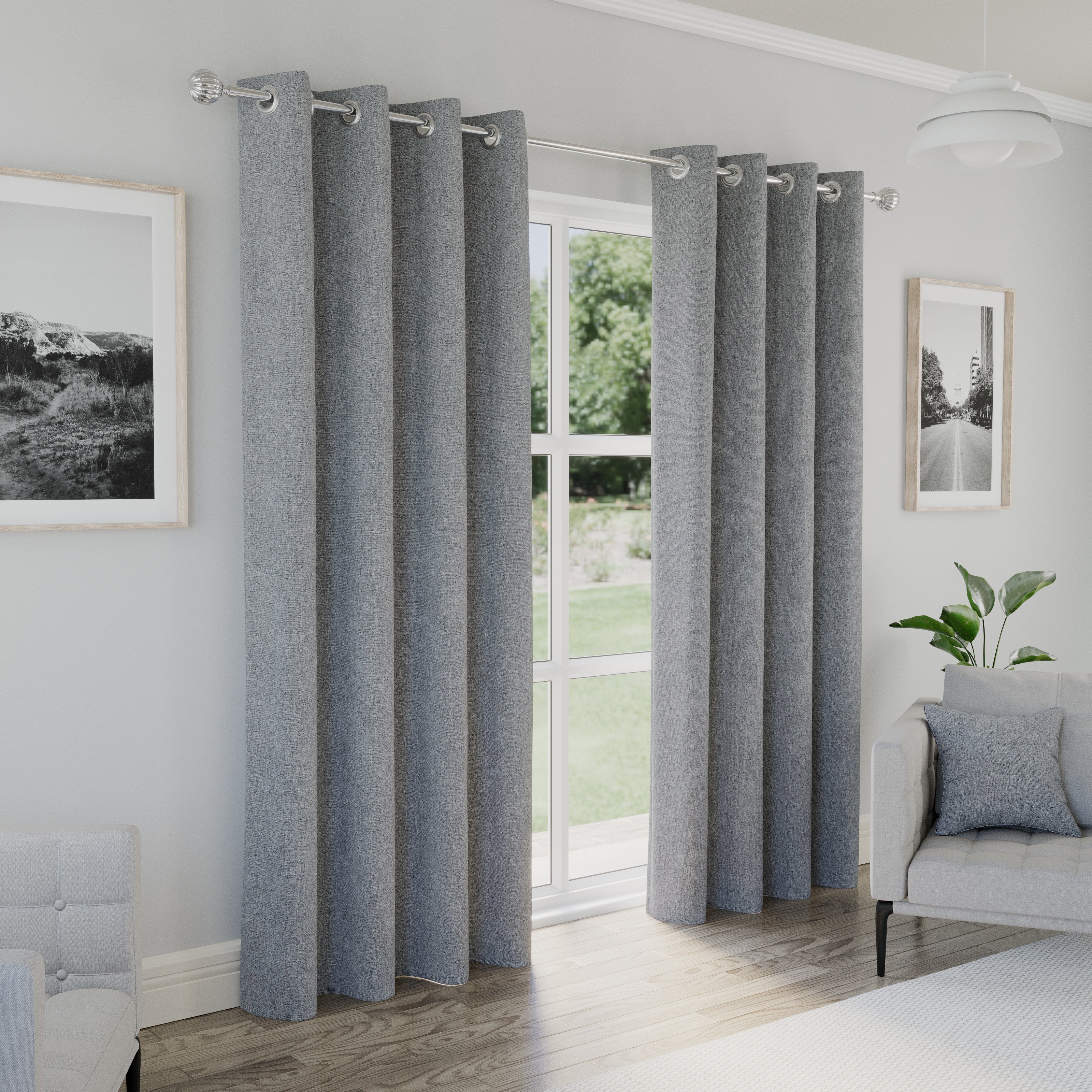 Enhanced Living Austin 100% Blackout, Thermal Grey Curtains With Eyelet Header - Pair - Image 2