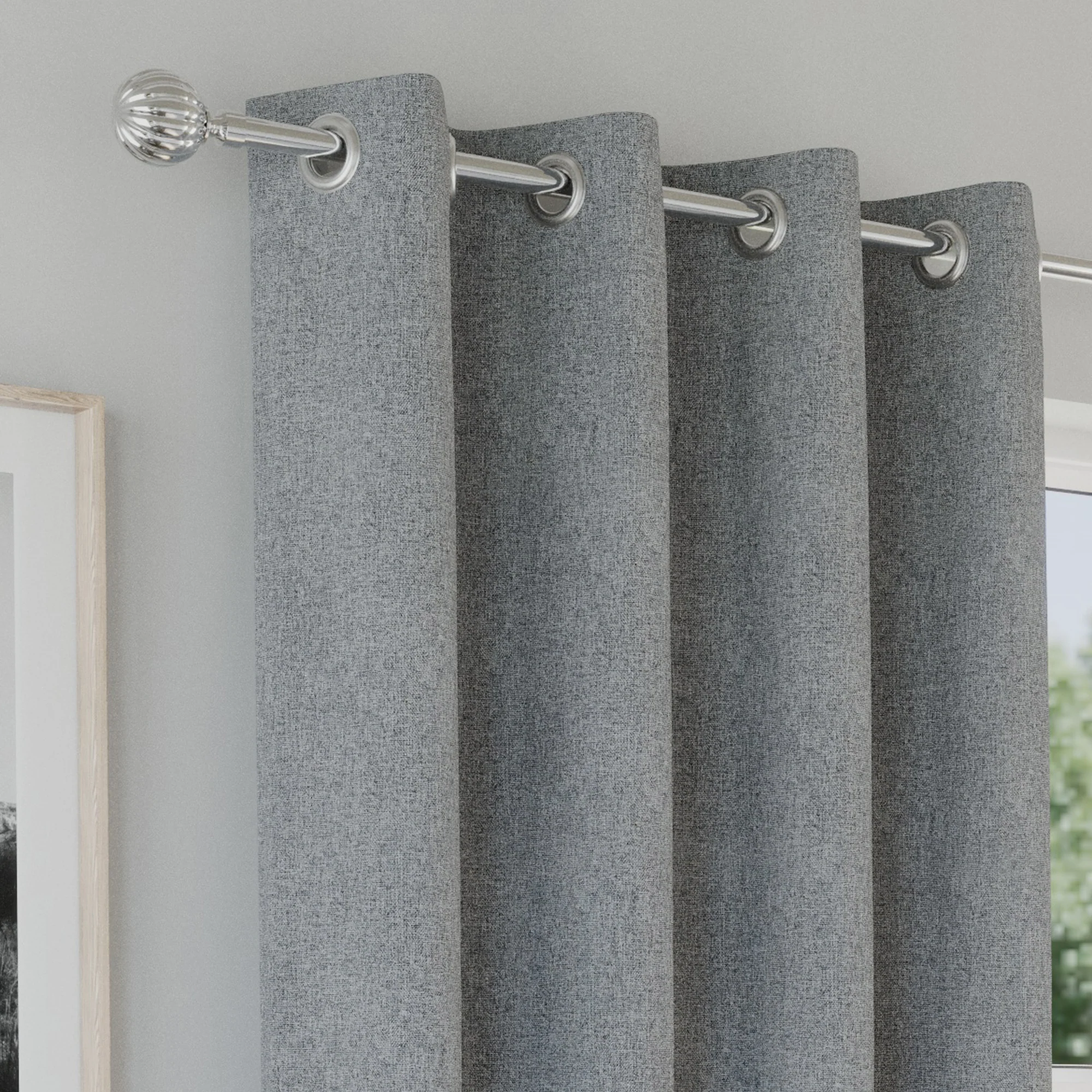 Enhanced Living Austin 100% Blackout, Thermal Grey Curtains With Eyelet Header - Pair - Image 3