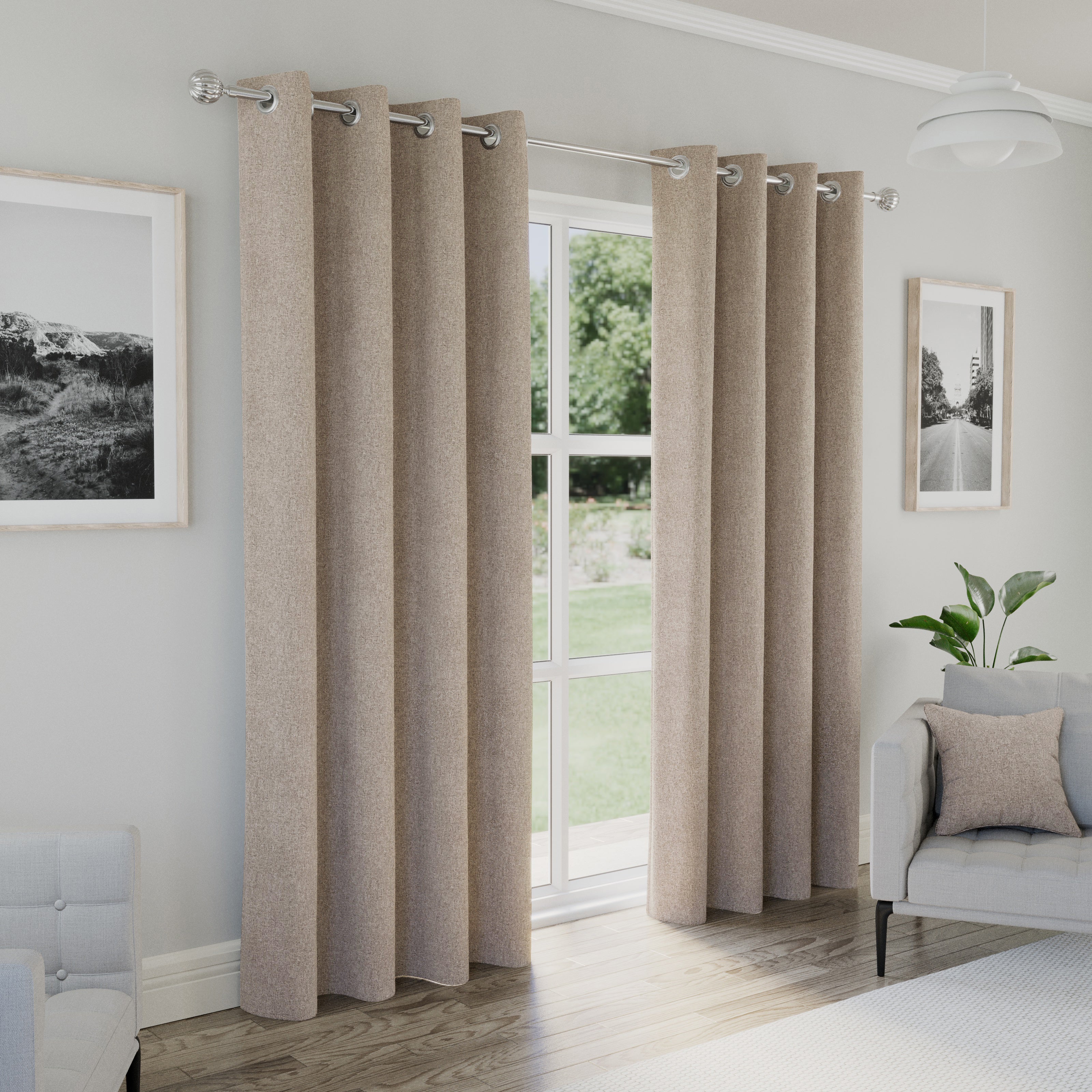 Enhanced Living Austin 100% Blackout, Thermal Natural Cream/Beige Curtains With Eyelet Header - Pair - Image 2