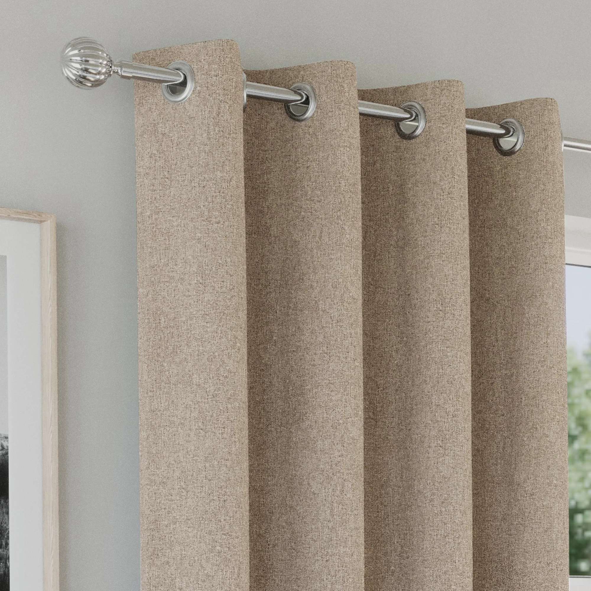 Enhanced Living Austin 100% Blackout, Thermal Natural Cream/Beige Curtains With Eyelet Header - Pair - Image 3