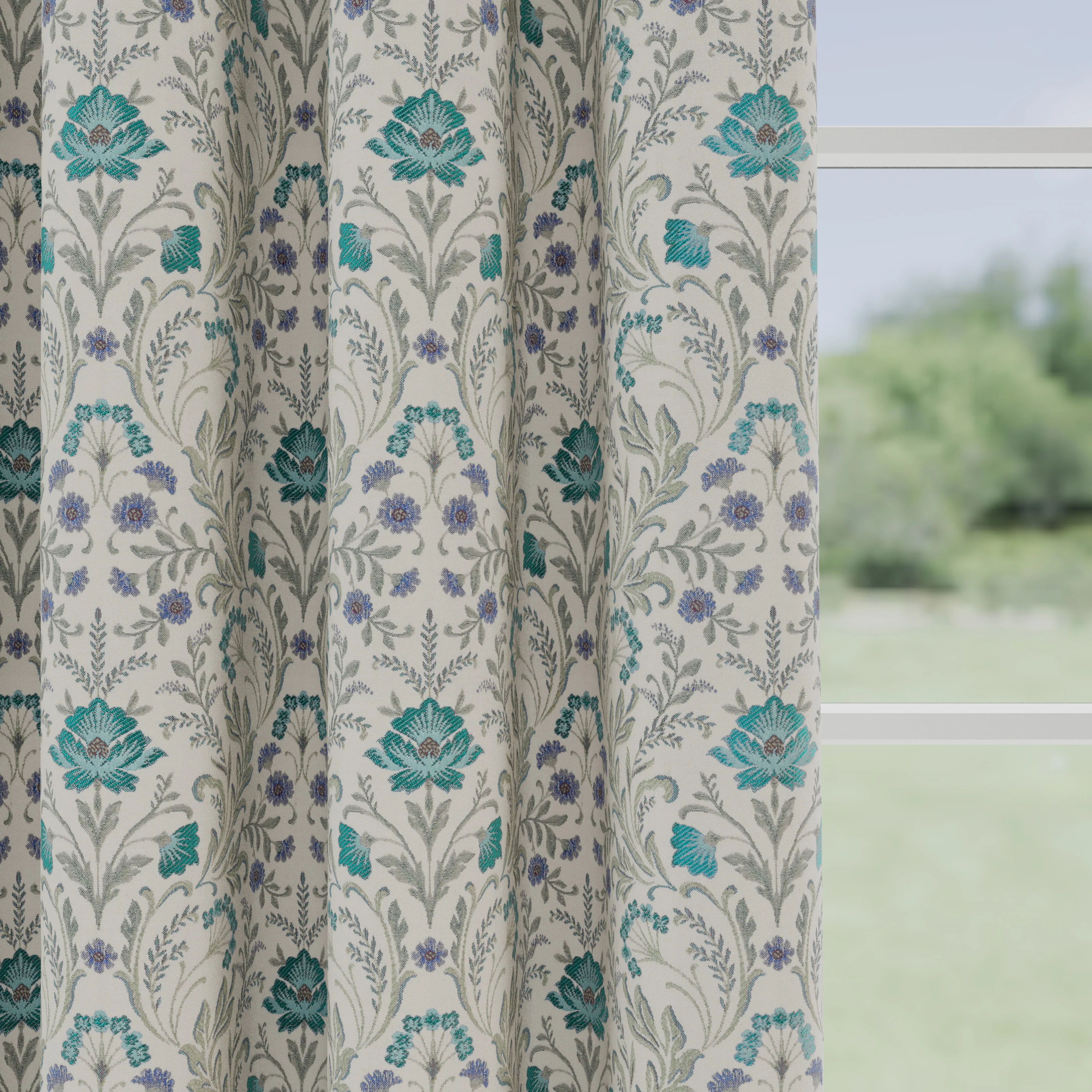 Enhanced Living Blue Floral, 100% Blackout, Thermal Curtains with Tape Top Header - Pair - Image 4