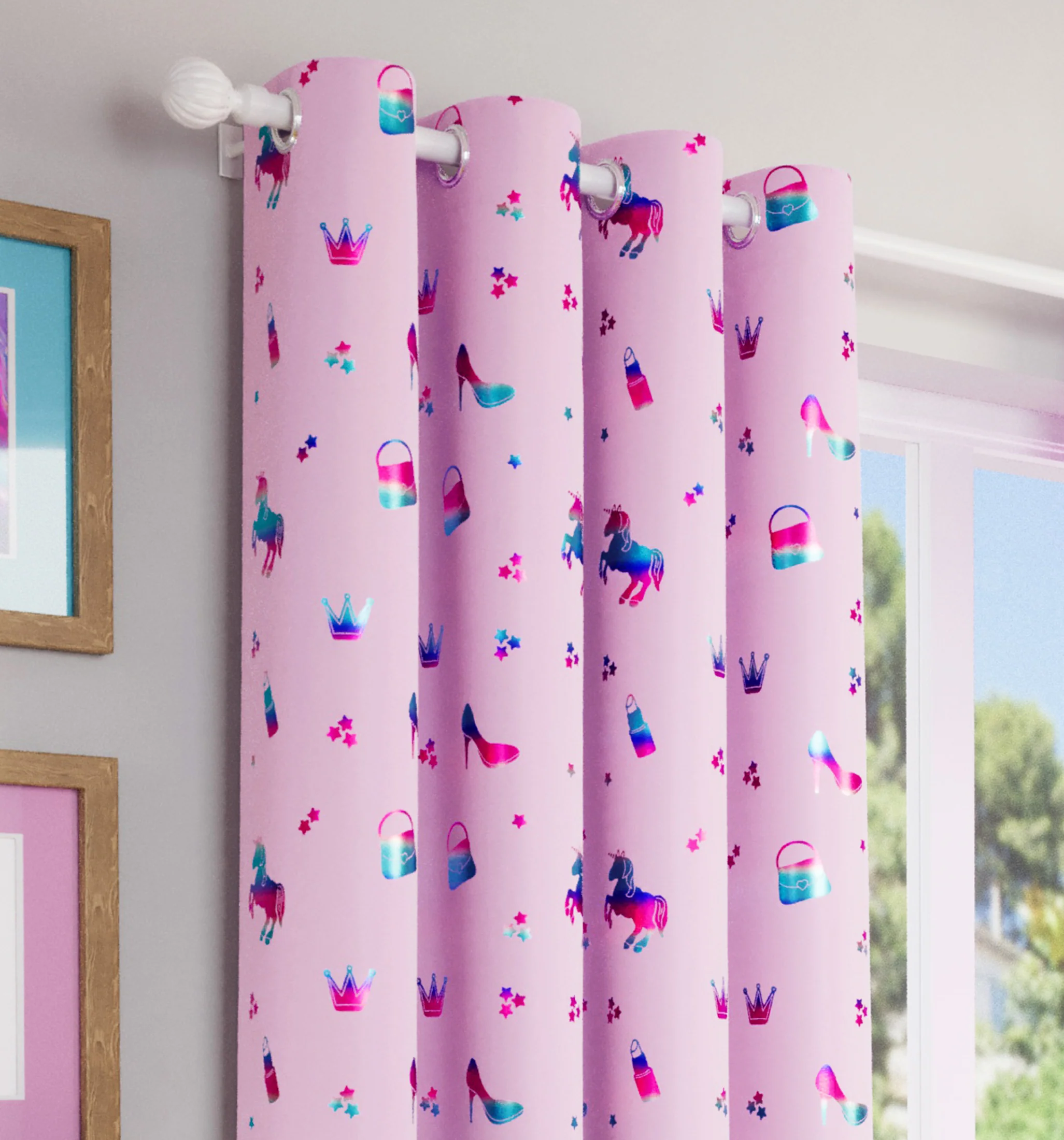 Enhanced Living Charm Room Darkening Thermal Pink Metallic Print Kid's Eyelet Curtains - Pink - Image 3