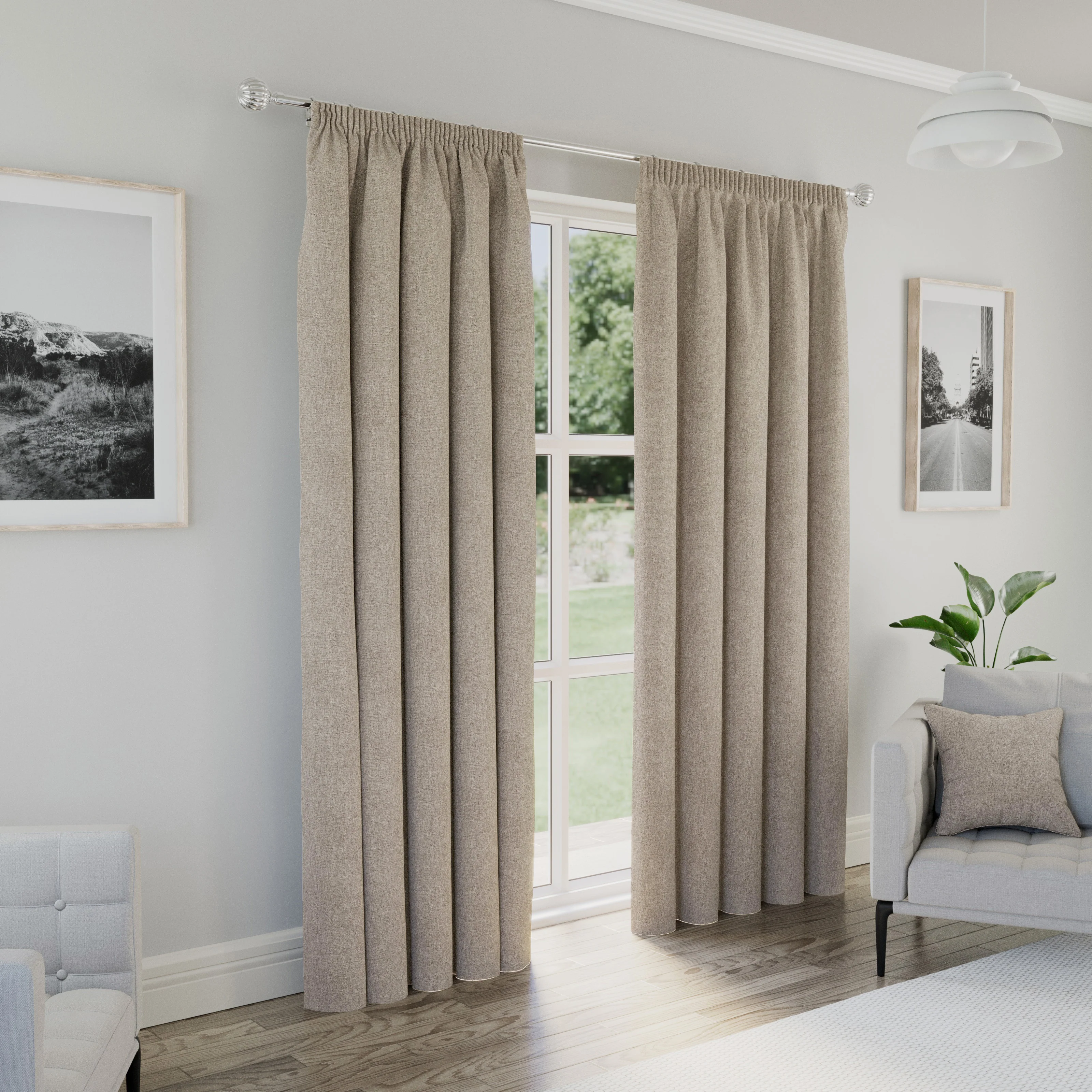 Enhanced Living Dallas 100% Blackout Thermal Natural Curtains With 3" Tape Top Header - Pair - Image 2