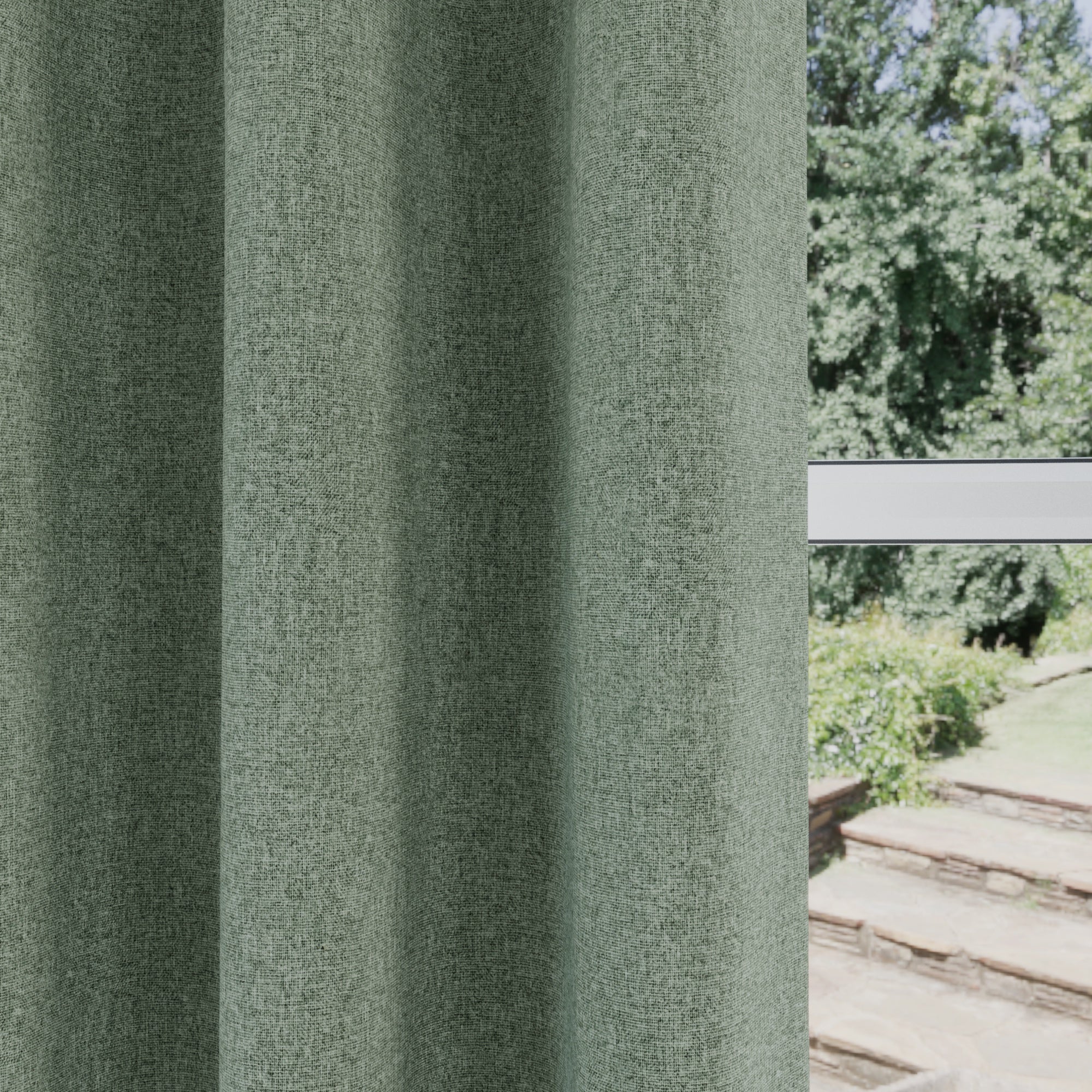 Enhanced Living Dallas 100% Blackout Thermal Natural Green Curtains with 3" Tape Top Header - Pair - Image 3