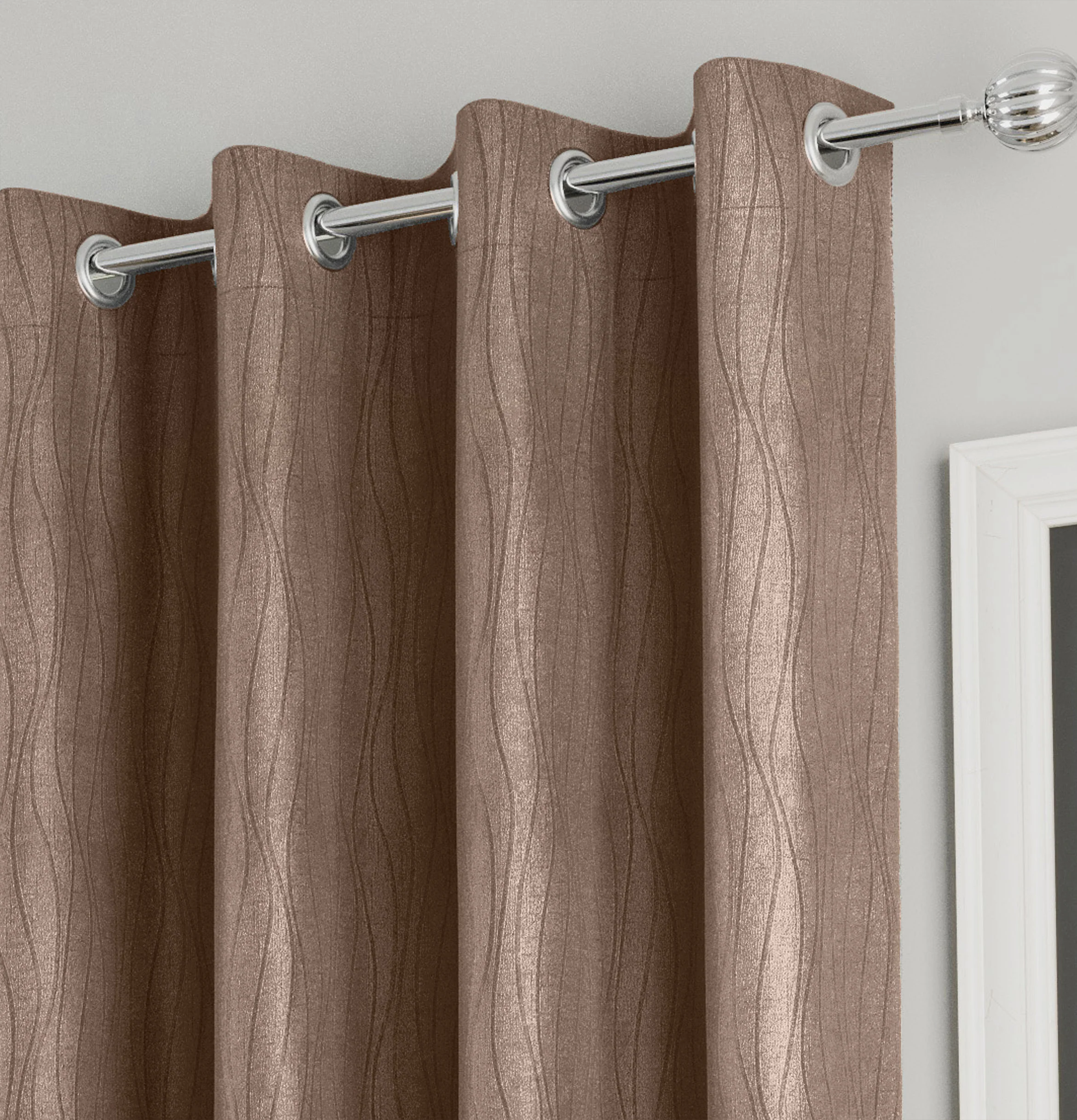 Enhanced Living Goodwood Bronze Thermal, Energy Saving, Dimout Eyelet Curtains with Wave Pattern - Pair - Image 3