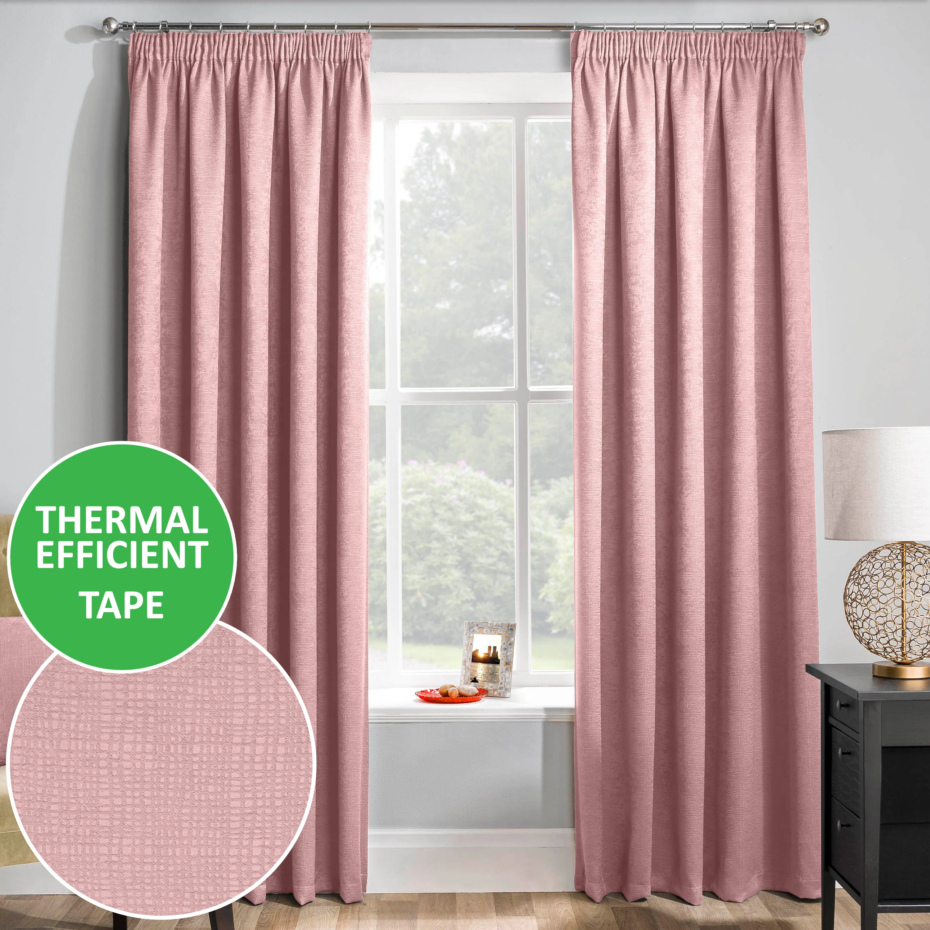 Enhanced Living Matrix Blush Pink Tape Top Thermal Noise Reducing Dim Out Curtains - Pair