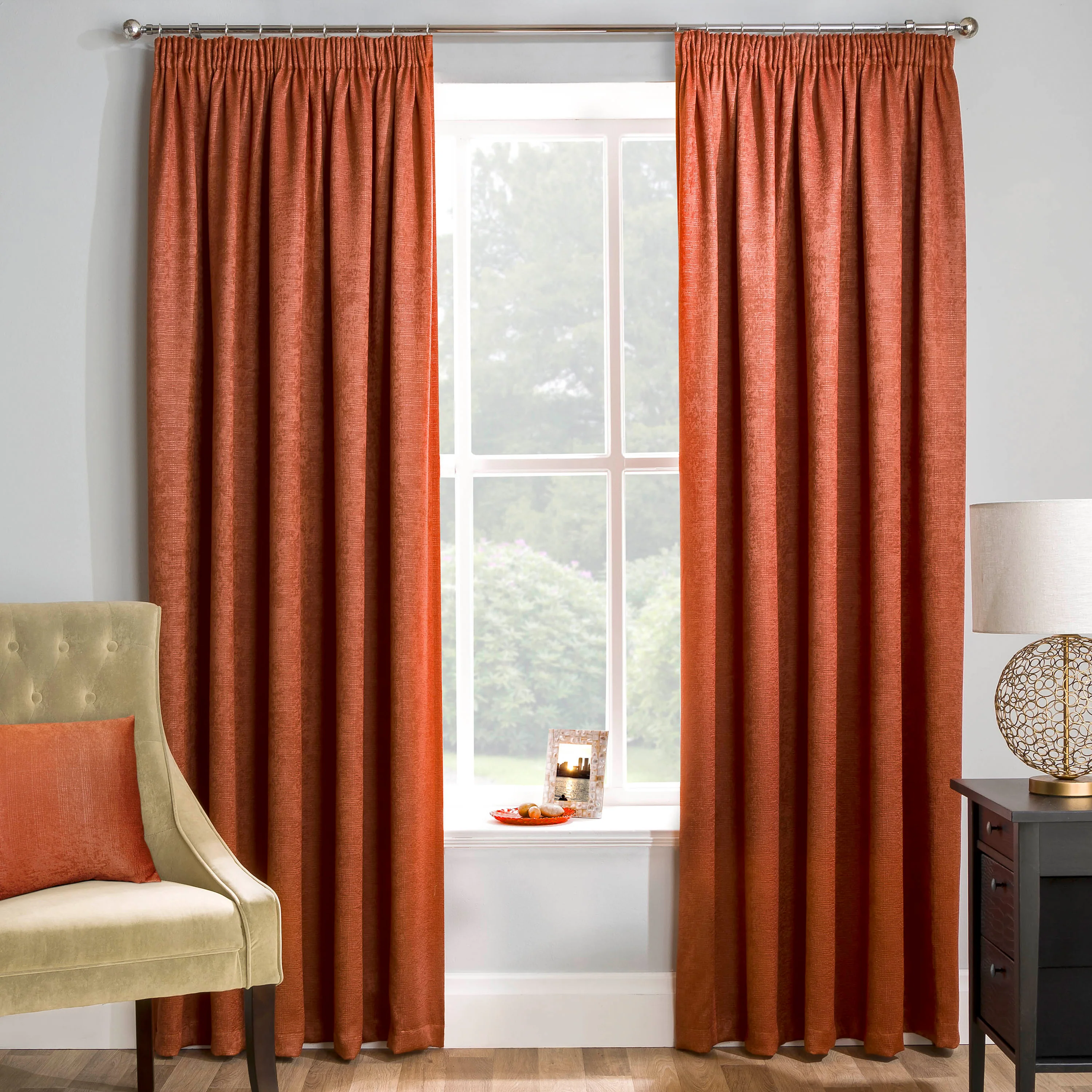 Enhanced Living Matrix Orange Tape Top Thermal Noise Reducing Dim Out Curtains - Pair - Image 2