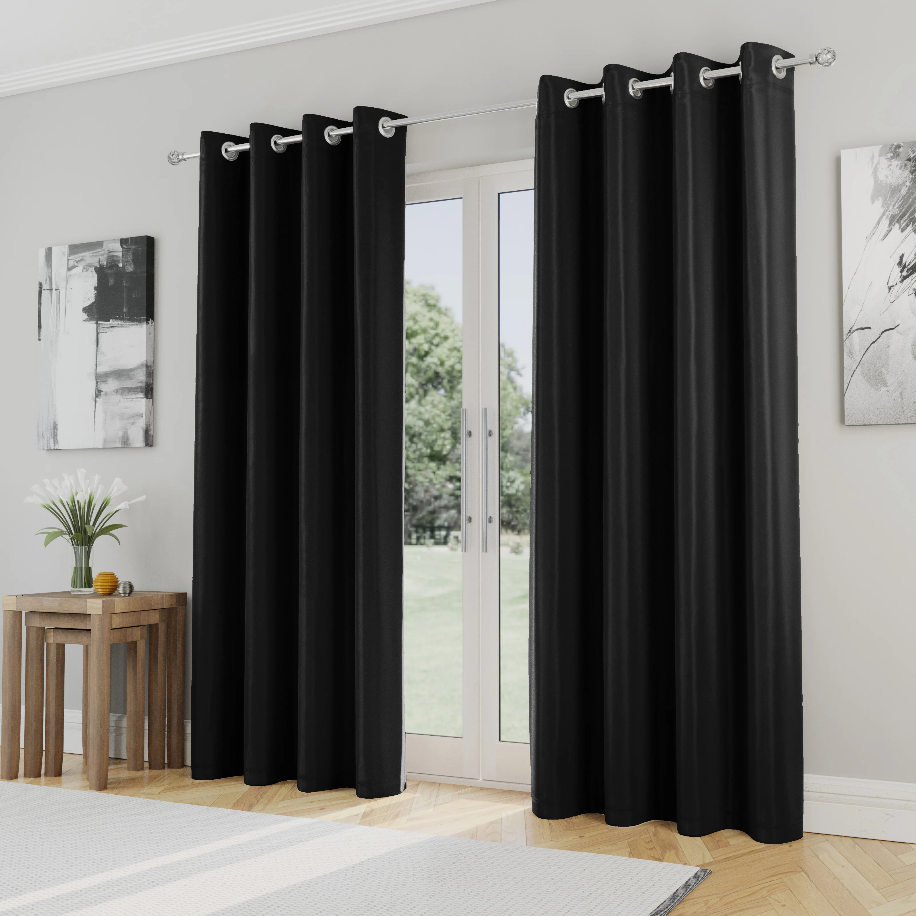 Enhanced Living Nightfall Plain Supersoft Black Thermal Blockout Eyelet Curtains - Black - Image 2