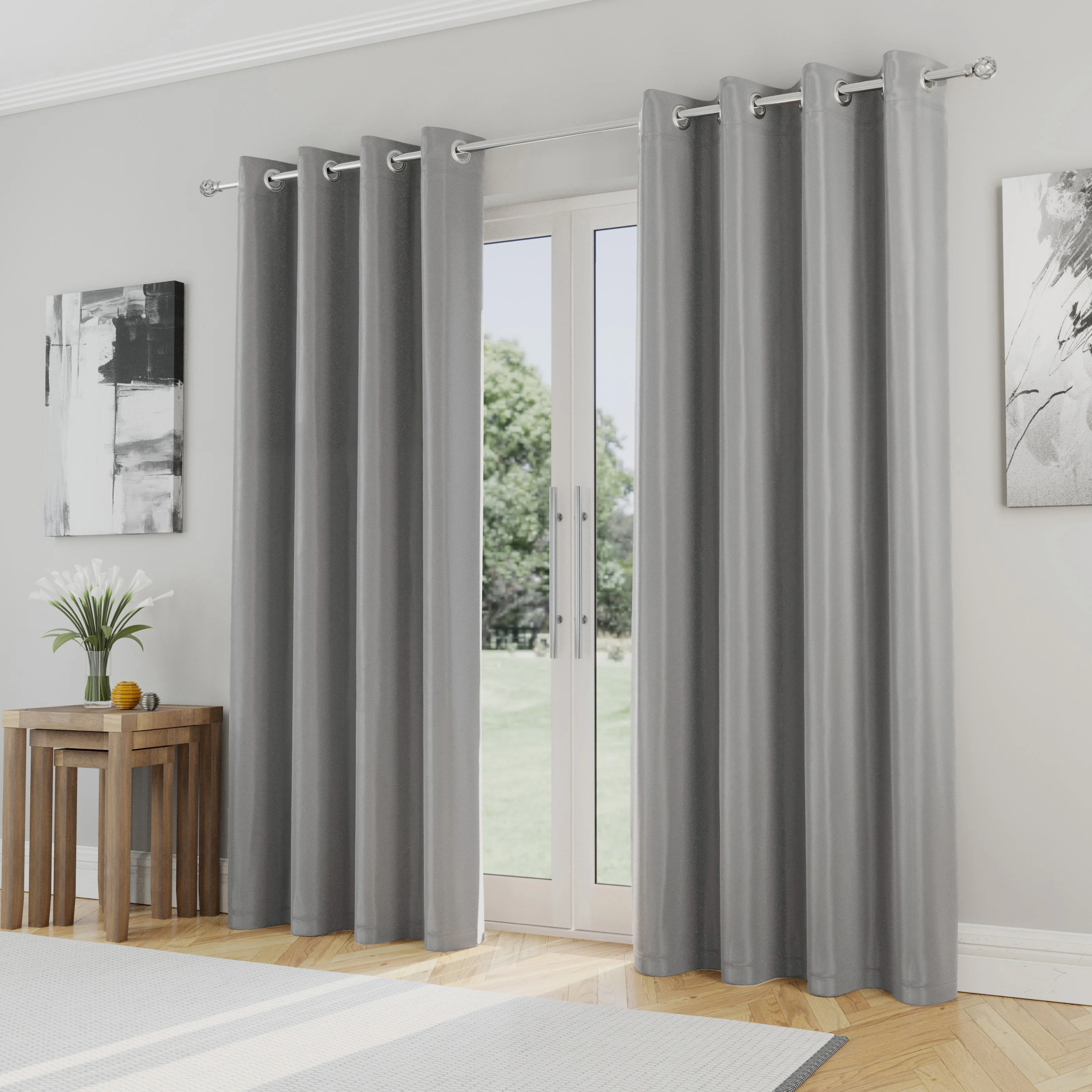 Enhanced Living Nightfall Plain Supersoft Grey Thermal Blockout Eyelet Curtains - Pair - Image 2