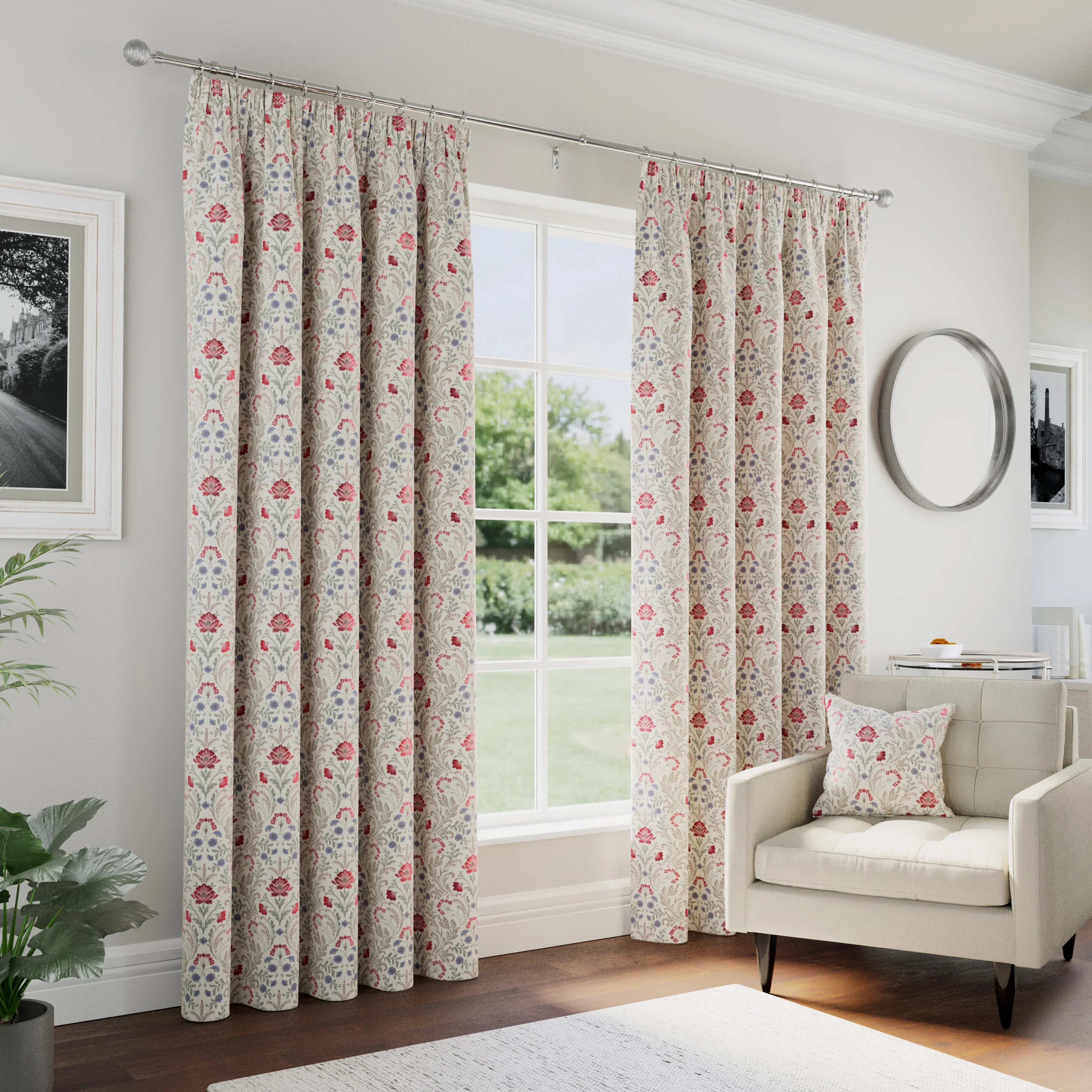 Enhanced Living Red Floral, 100% Blackout, Thermal Curtains with Tape Top Header - Pair - Image 2