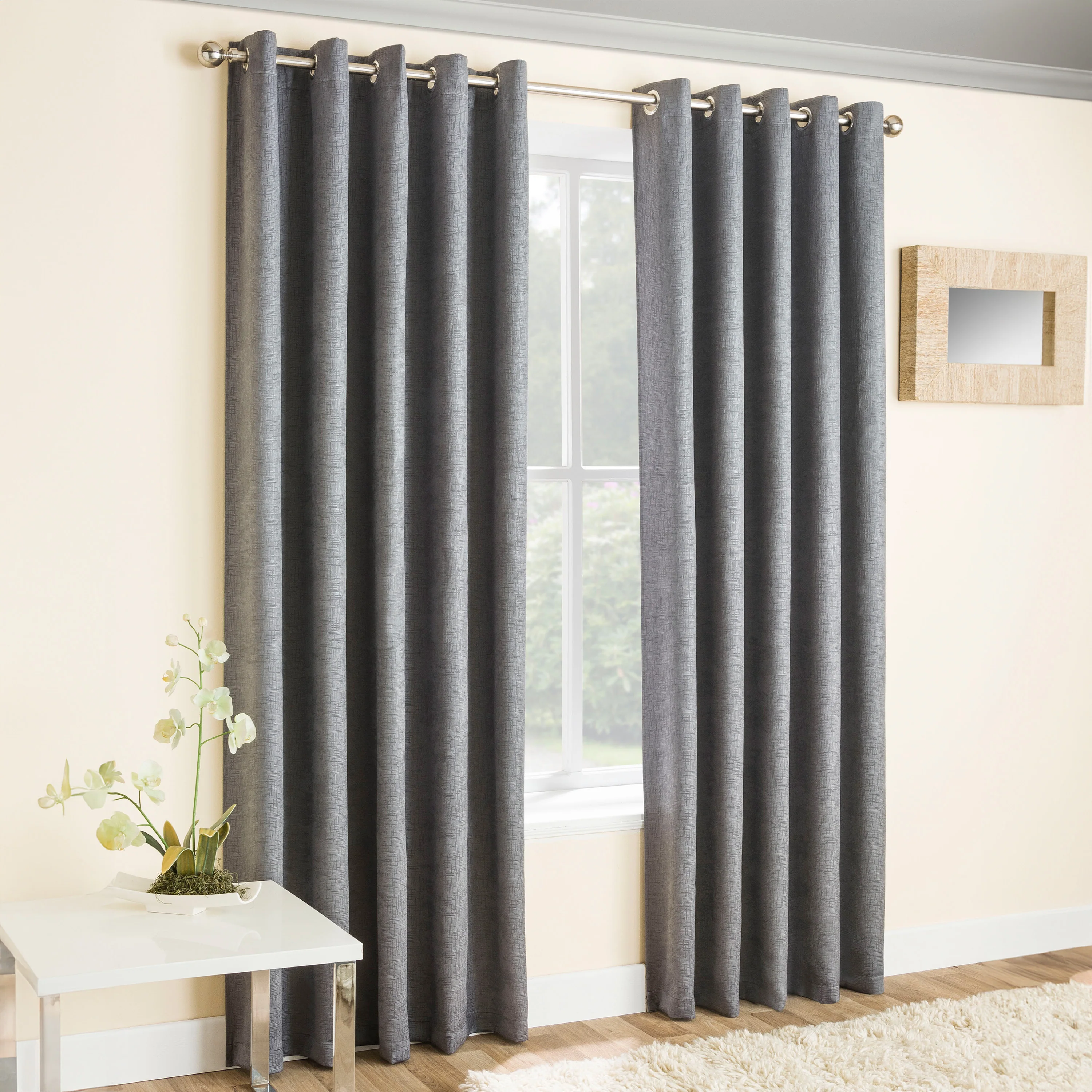 Enhanced Living Vogue Grey Silver Eyelet Thermal Noise reducing Dim Out Curtains - Pair - Image 2