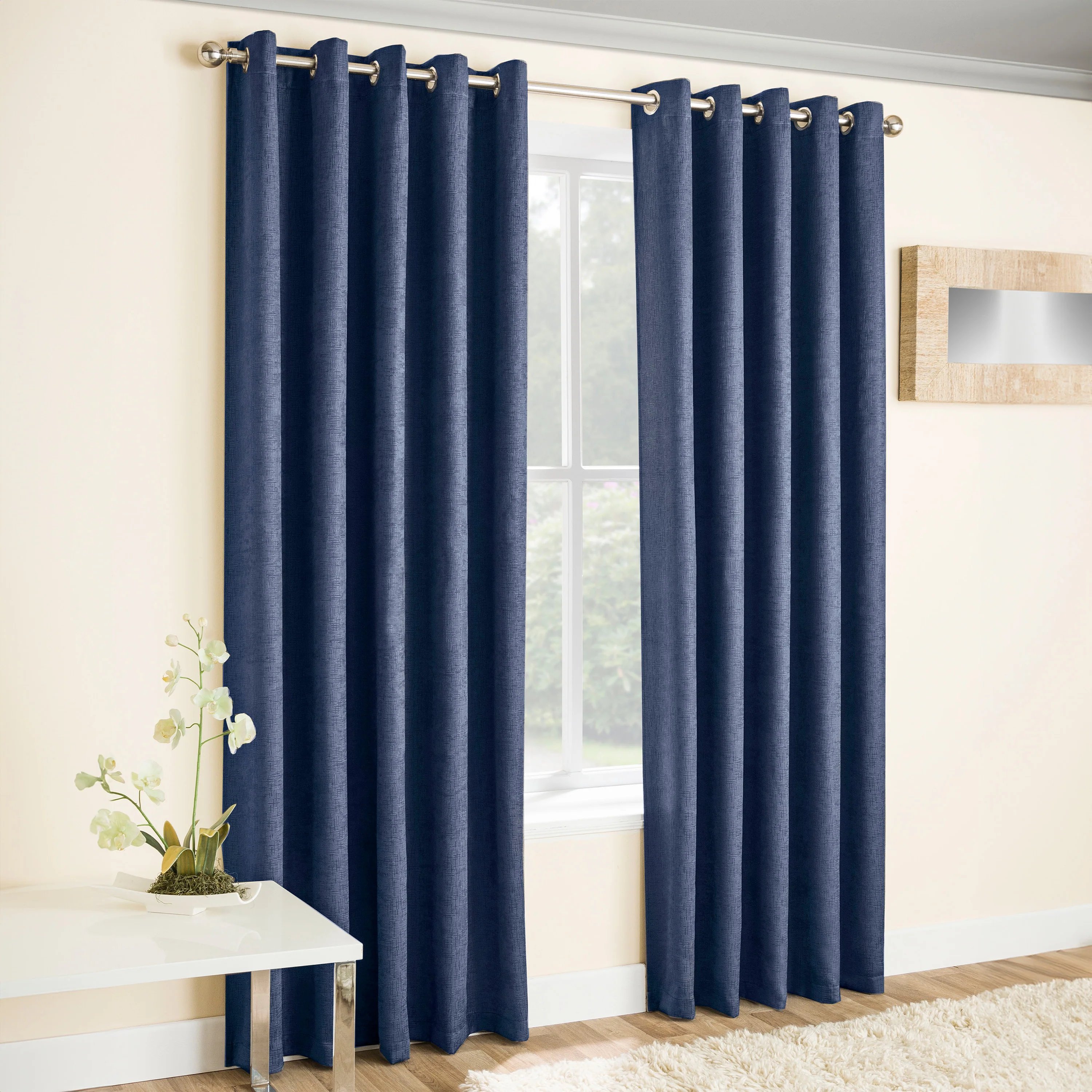 Enhanced Living Vogue Navy Eyelet Thermal Noise Reducing Dim Out Curtains - Pair - Image 2