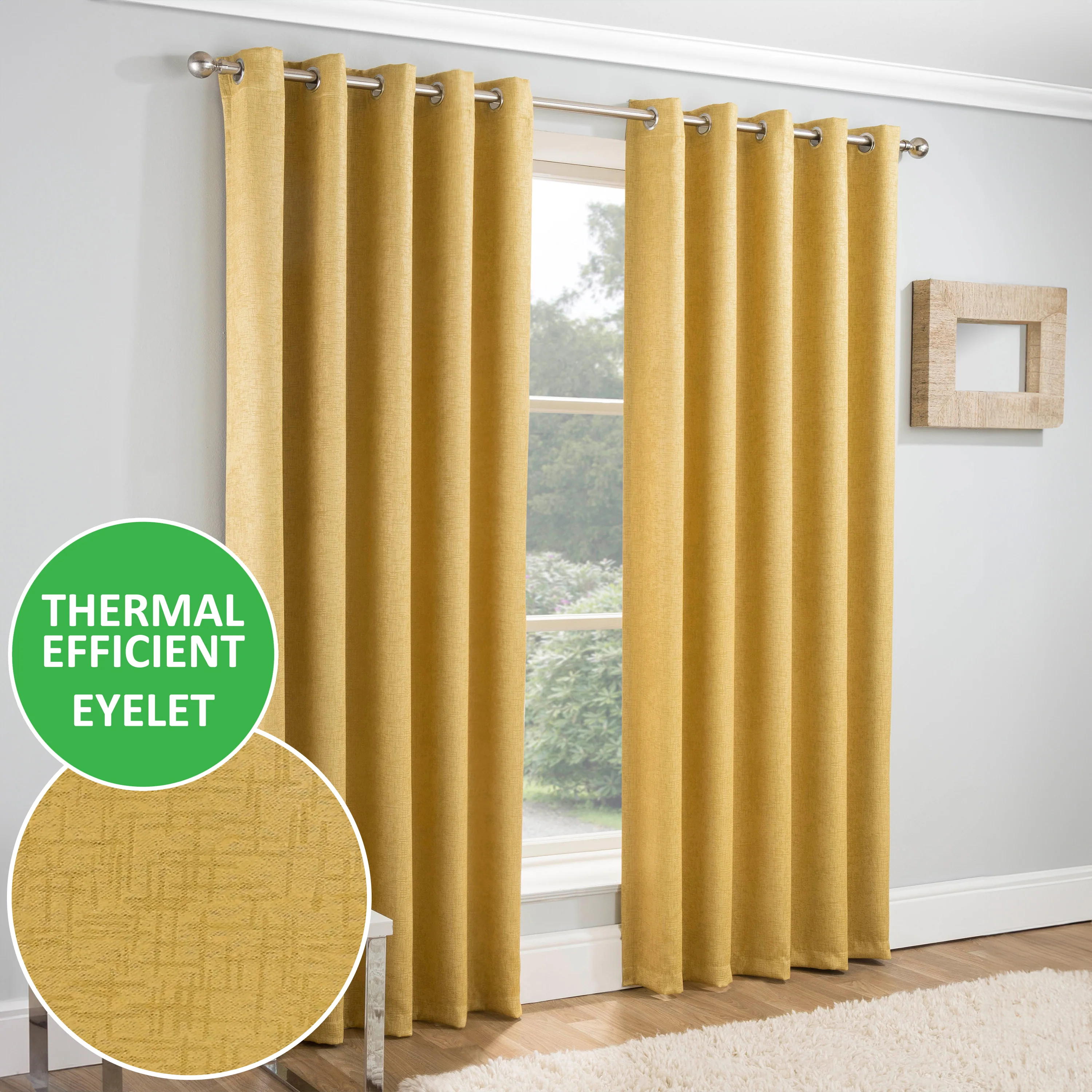 Enhanced Living Vogue Ochre Eyelet Thermal Noise reducing Dim Out Curtains - Pair