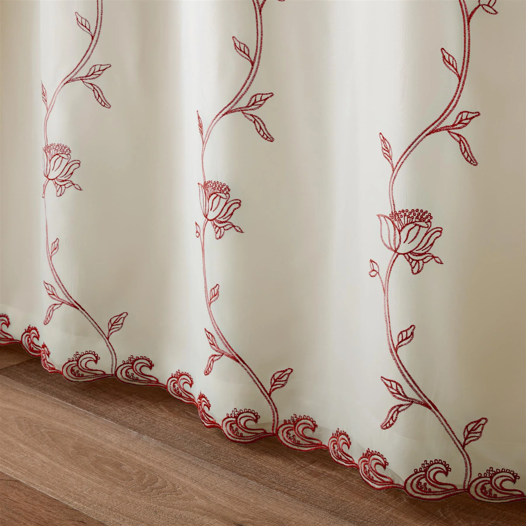 Exeter Embroidery Voile Lined Pencil Pleat Taped Top Curtains