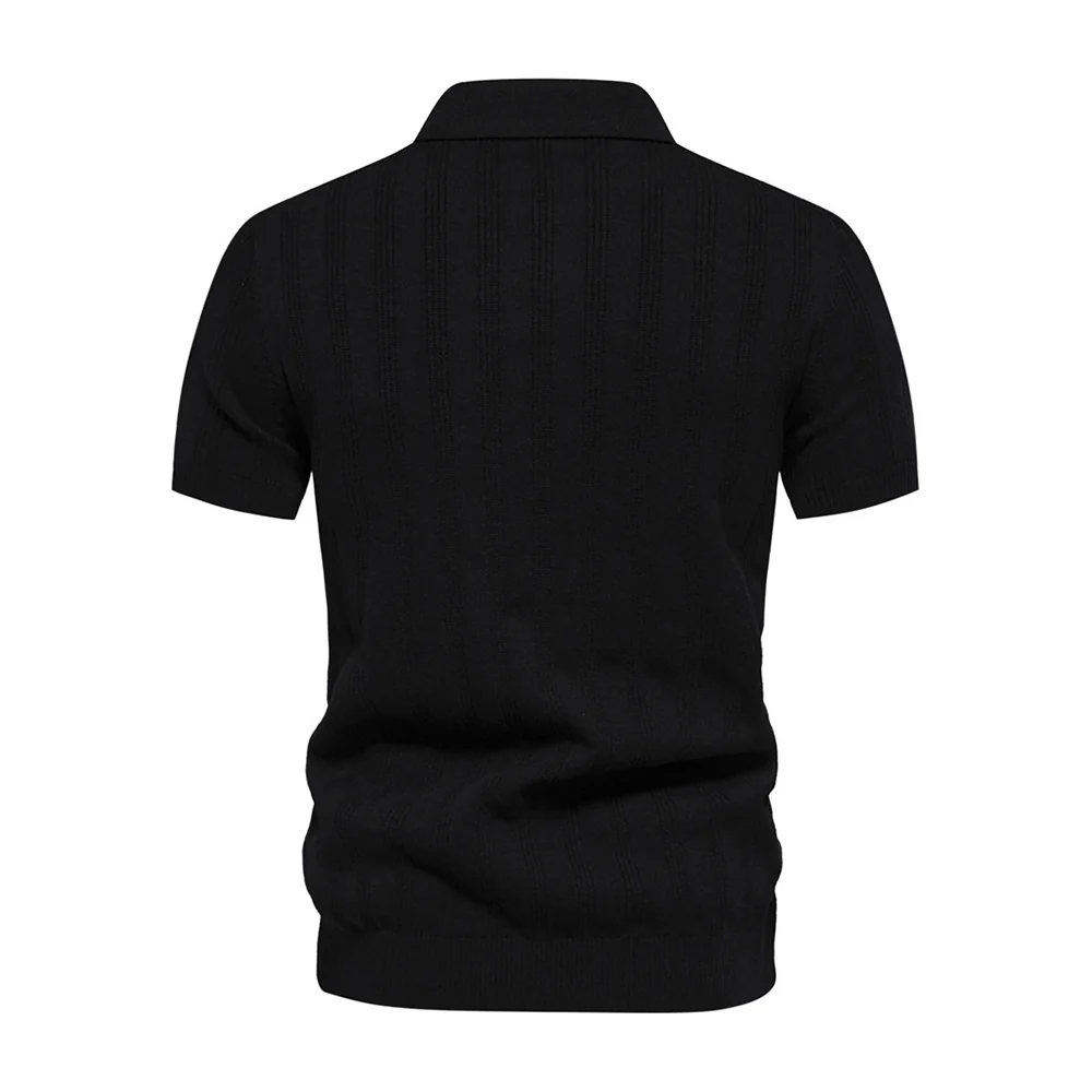 Fashionable Short Sleeve Polo T-Shirt - Black - Image 3