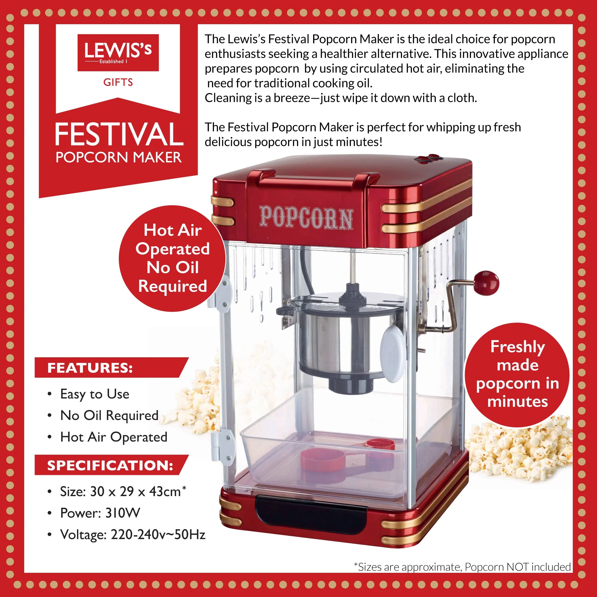 Lewis's Festival Retro Popcorn Maker - Image 3